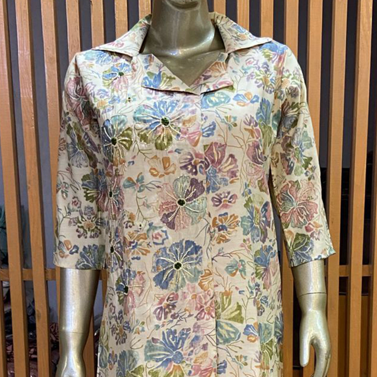 Peachmode Cream Floral Printed Muslin Co Ord Set - view 11