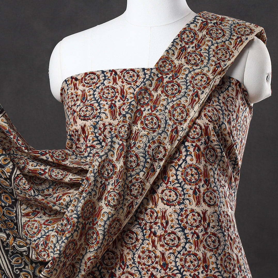 VENKATA BHANU KALAMKARI PEDANA Brown - 2pc Pedana Kalamkari Block Printed Cotton Suit Material Set 10 - view 3