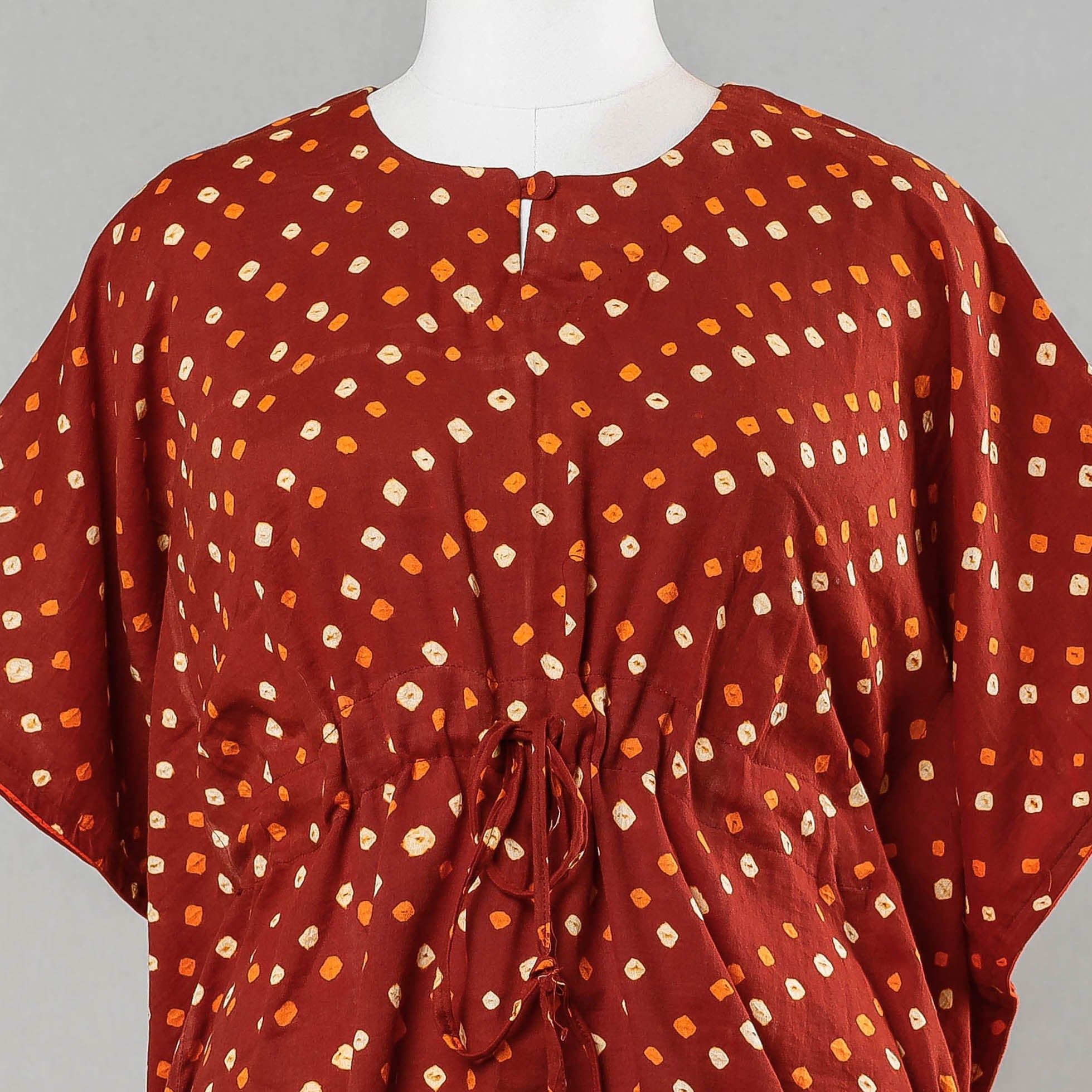 ITOKRI CASUALS Brown - Bandhani Tie-Dye Cotton Kaftan with Tie-Up Waist (Short) - view 2
