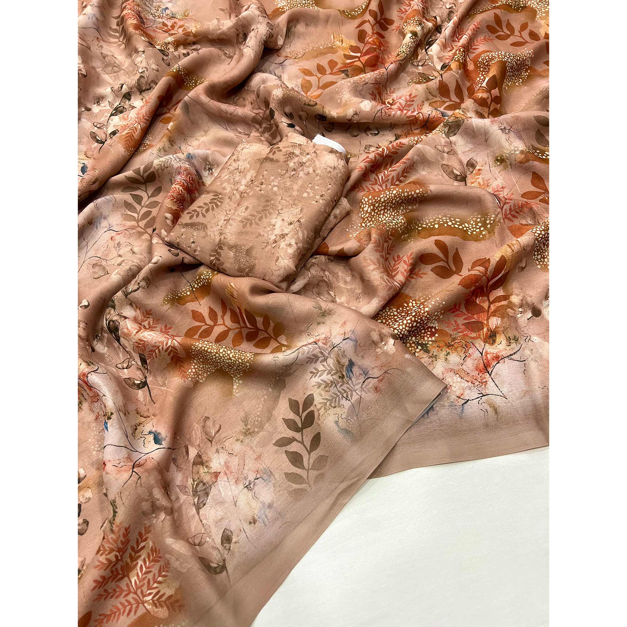 Peachmode Brown Floral Digital Printed Georgette Saree - view 3