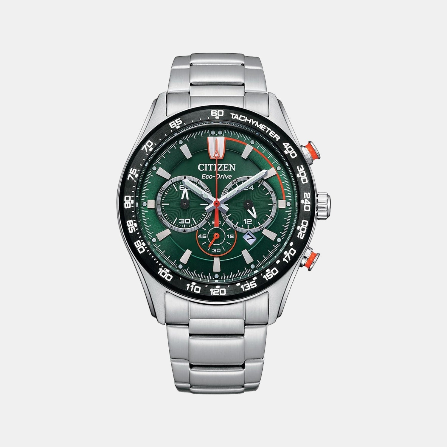 Citizen Eco-Drive Men Eco-Drive Green Dial Chronograph Stainless Steel Watch CA4486-82X