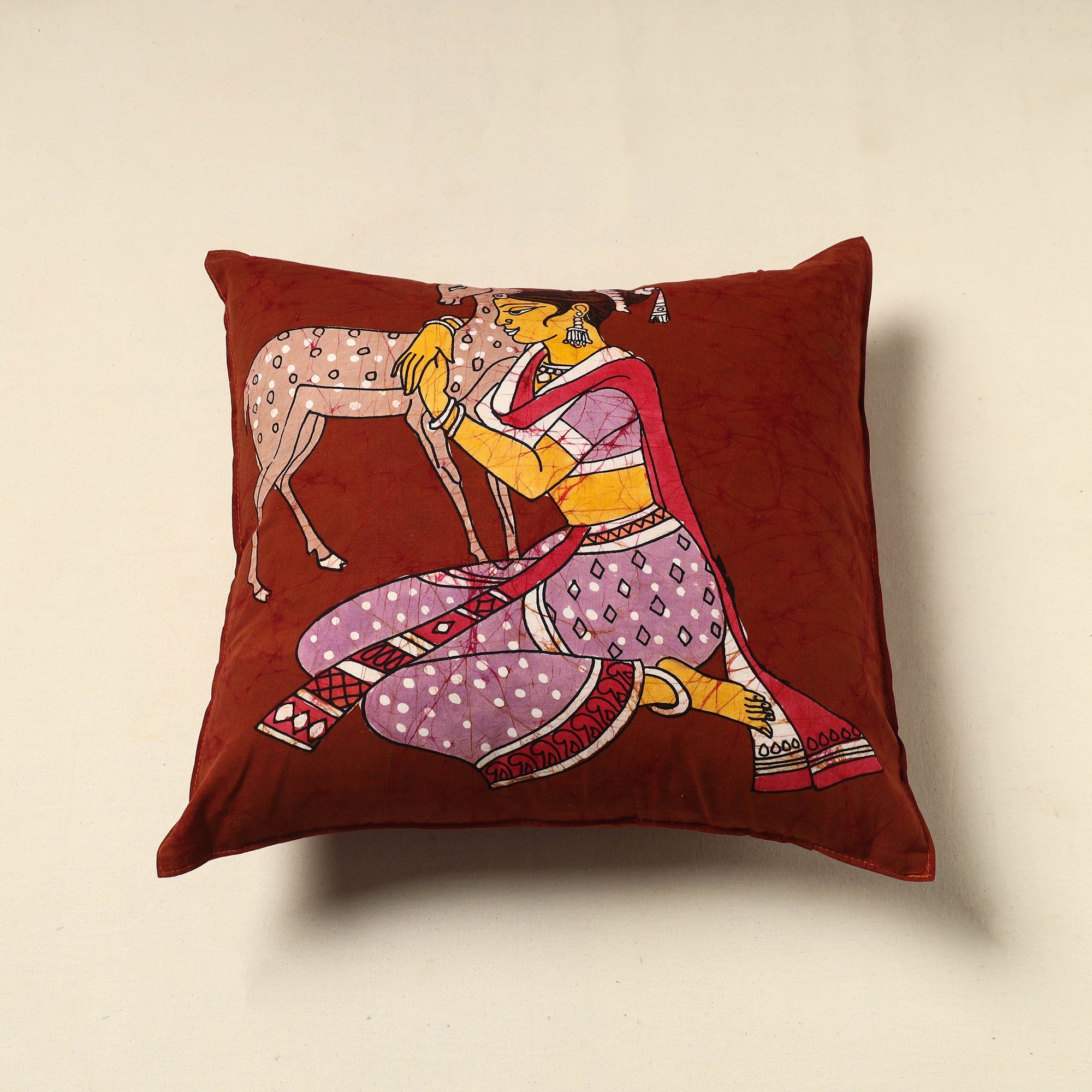 KACHCHH JI CHHAAP Pure Cotton Hand Batik Cushion Cover (18 x 18 in) 39