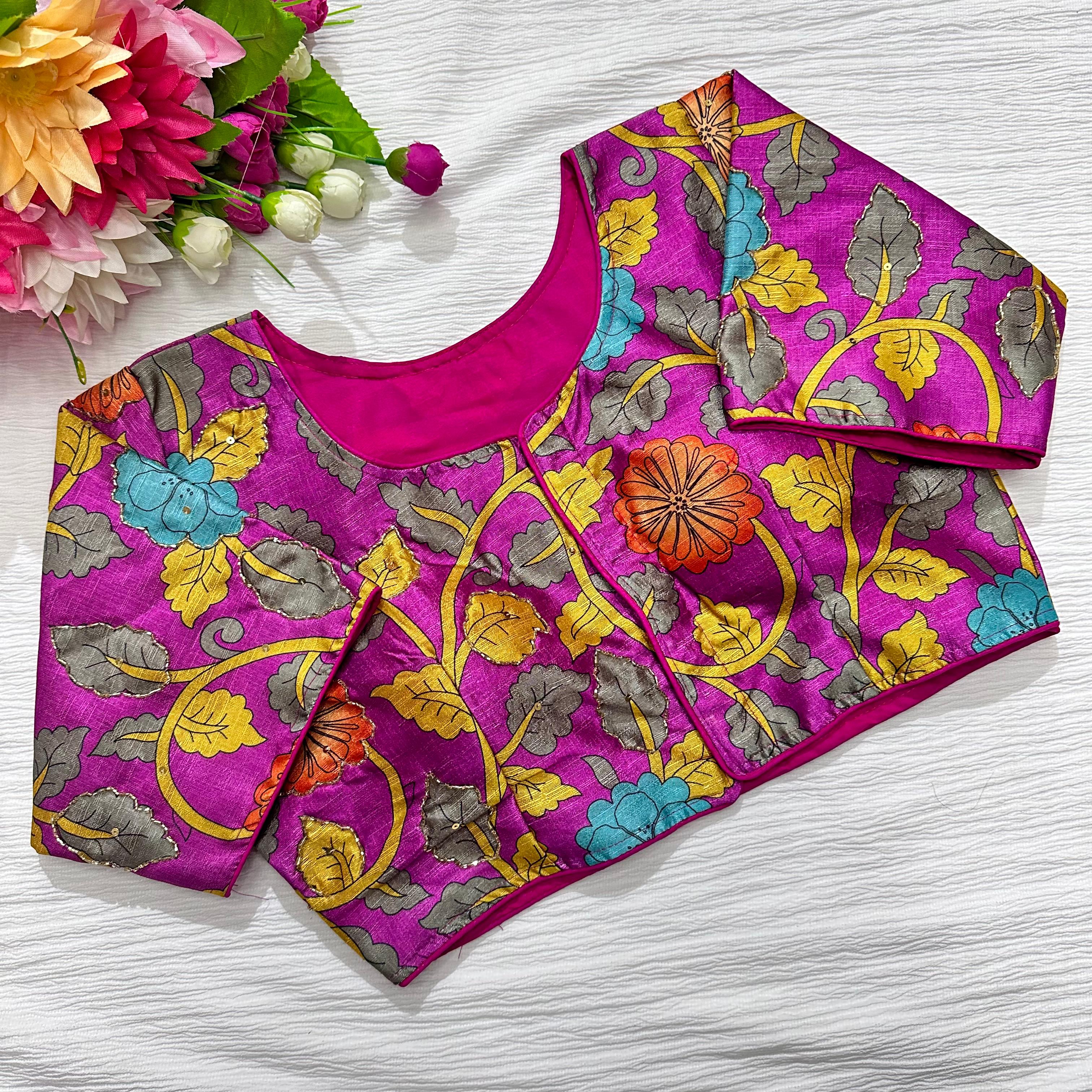 ClothsVilla Meganta Pure Silk Blouse with Antique Handcrafted Detailing