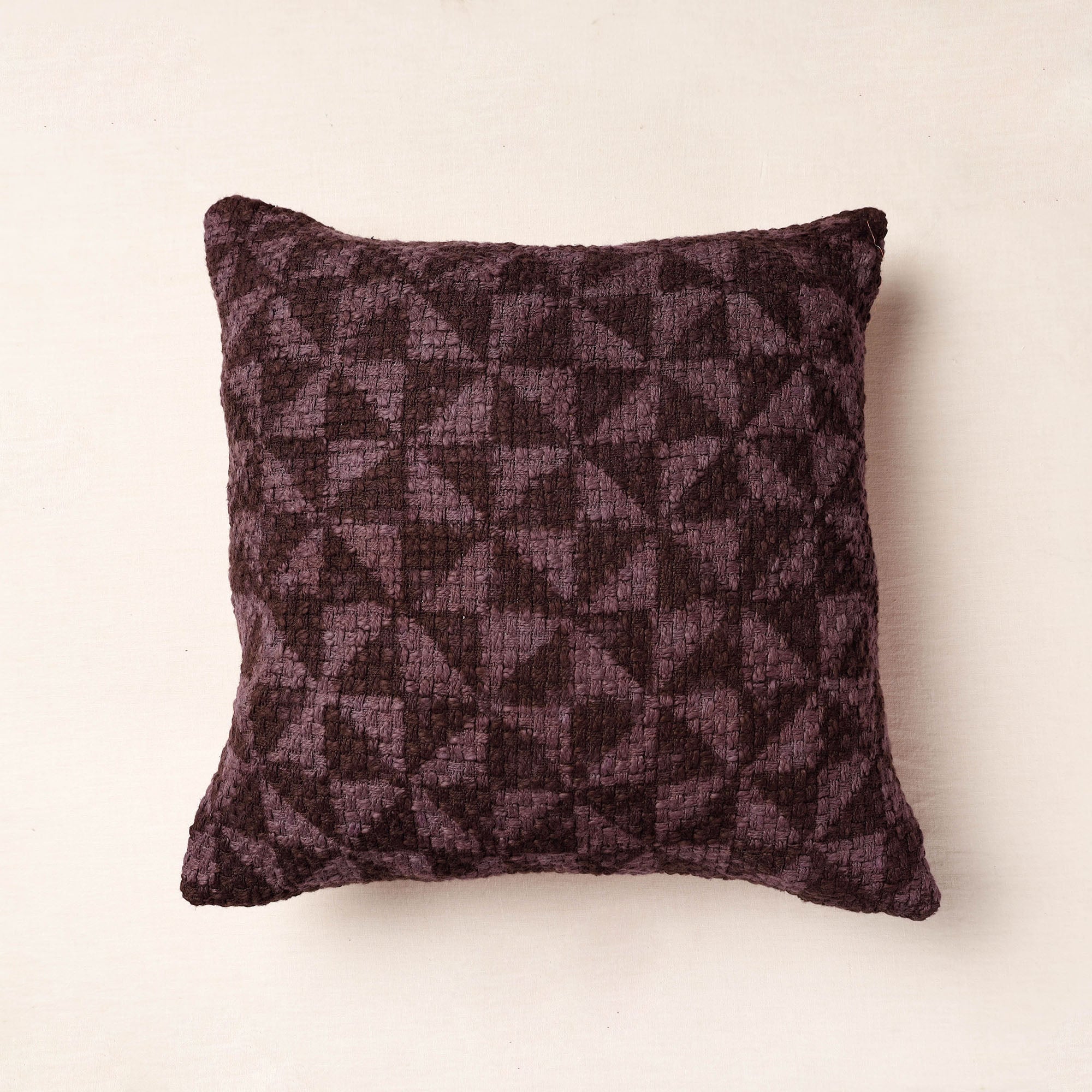 ARTISAN HAND BLOCK PRINTS Brown - Bagru Block Printed Jute Cushion Cover (16 x 16 in)