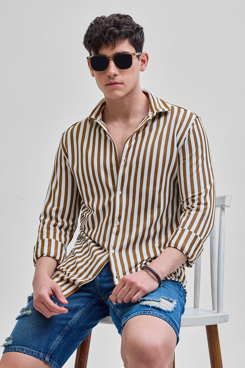 SNITCH Brown Stripes Slim Fit Shirt