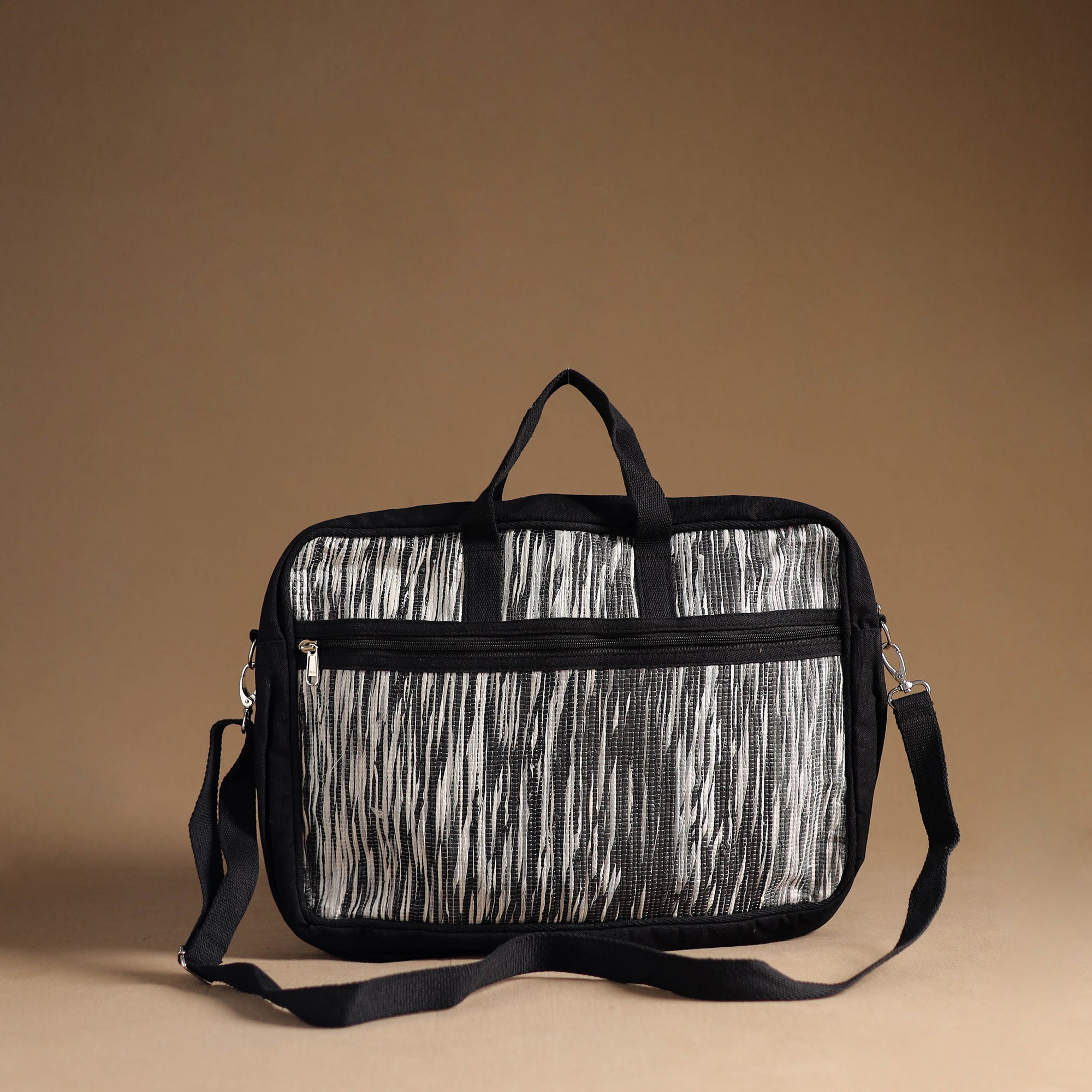 ECOKAARI Black - Handcrafted Upcycled Woven Laptop Bag 06