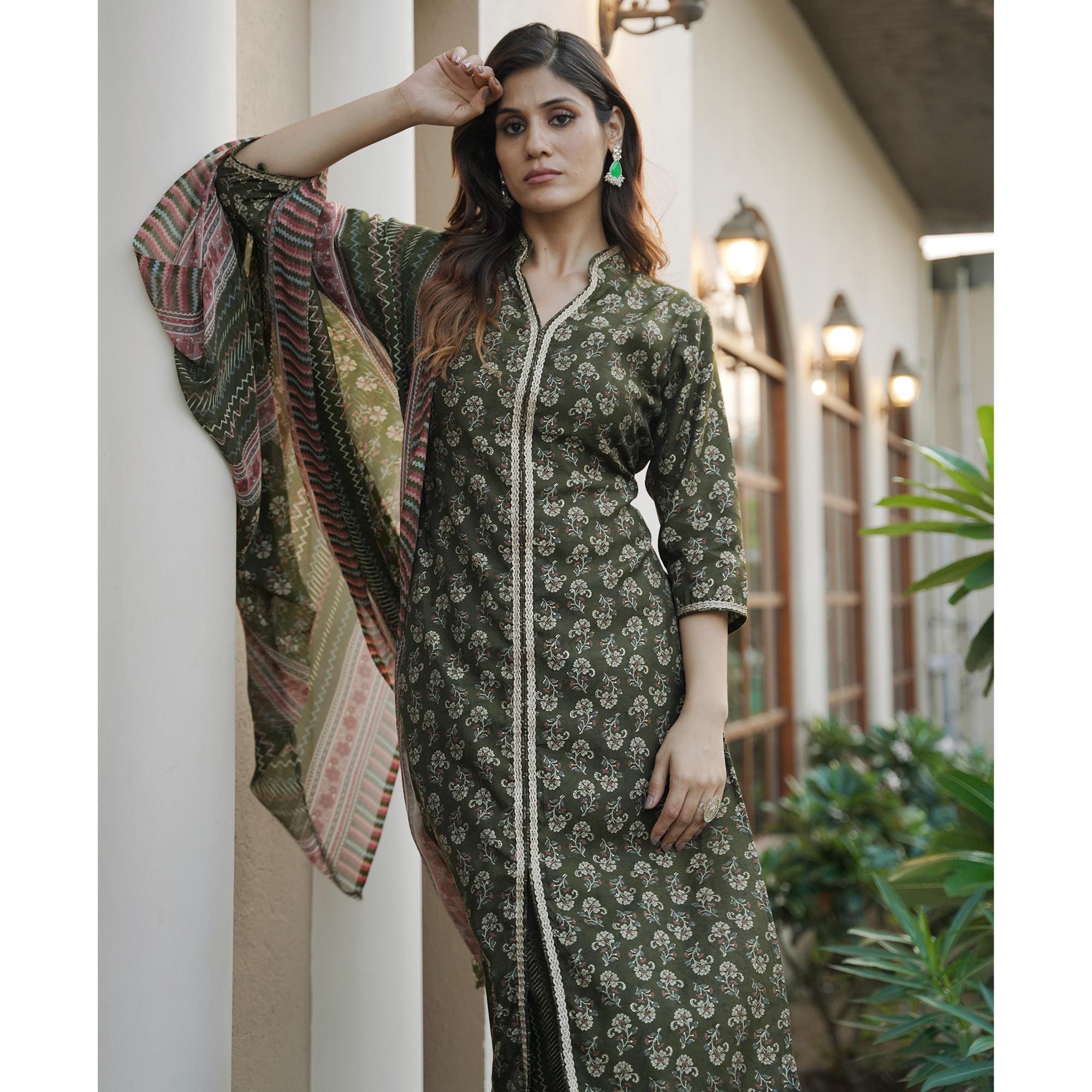 BlackTree green-floral-foil-printed-modal-suit - view 6