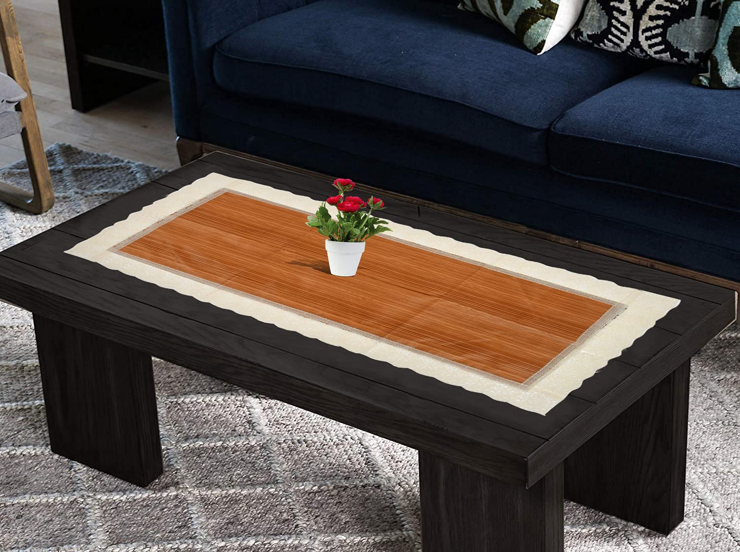 Kuber Industries Wooden Design PVC Table Runner for Farmhouse Dinner, Holiday Parties, Wedding, Events, D cor, 18"x36" (Lite Brown)-HS_38_KUBMART21331