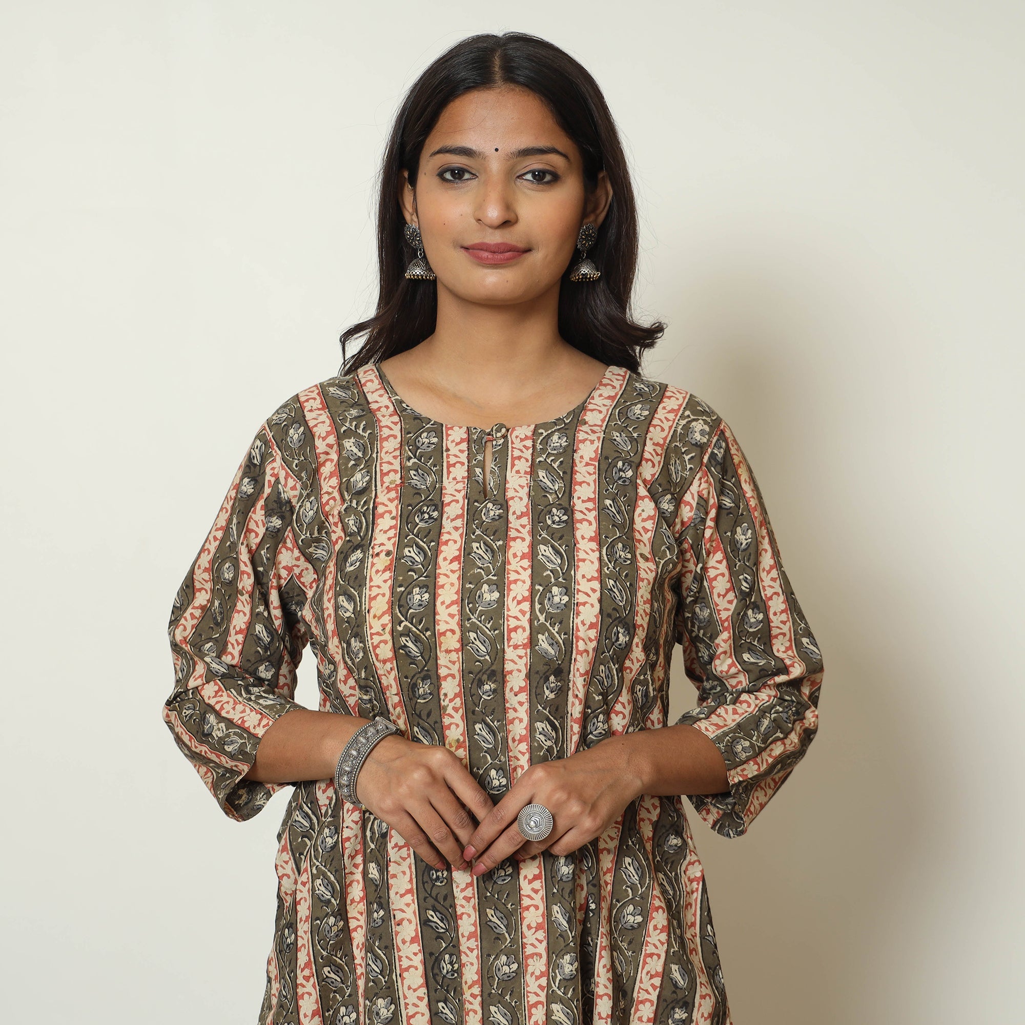ITOKRI CASUALS Brown - Kalamkari Hand Block Printed Cotton A-Line Kurta 45