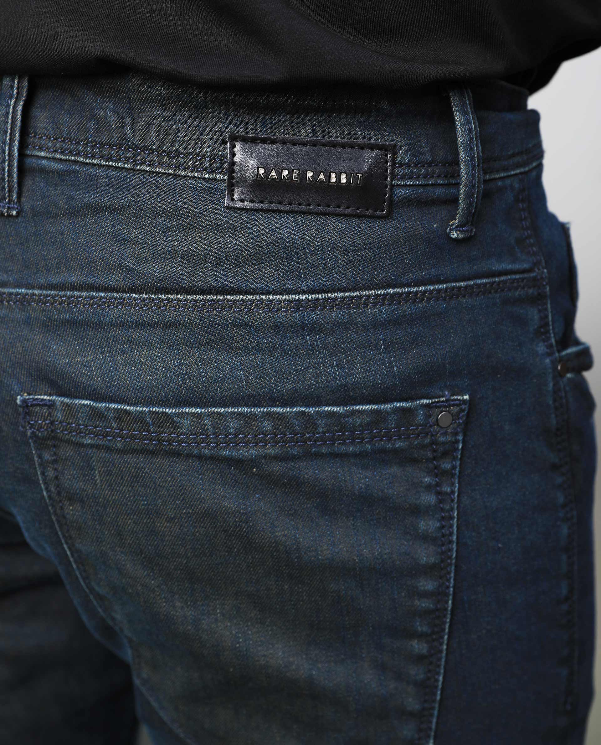 Rare Rabbit Men's Genevo Dusky Blue Mid-Rise Dark Wash Regular Fit Jeans - view 5
