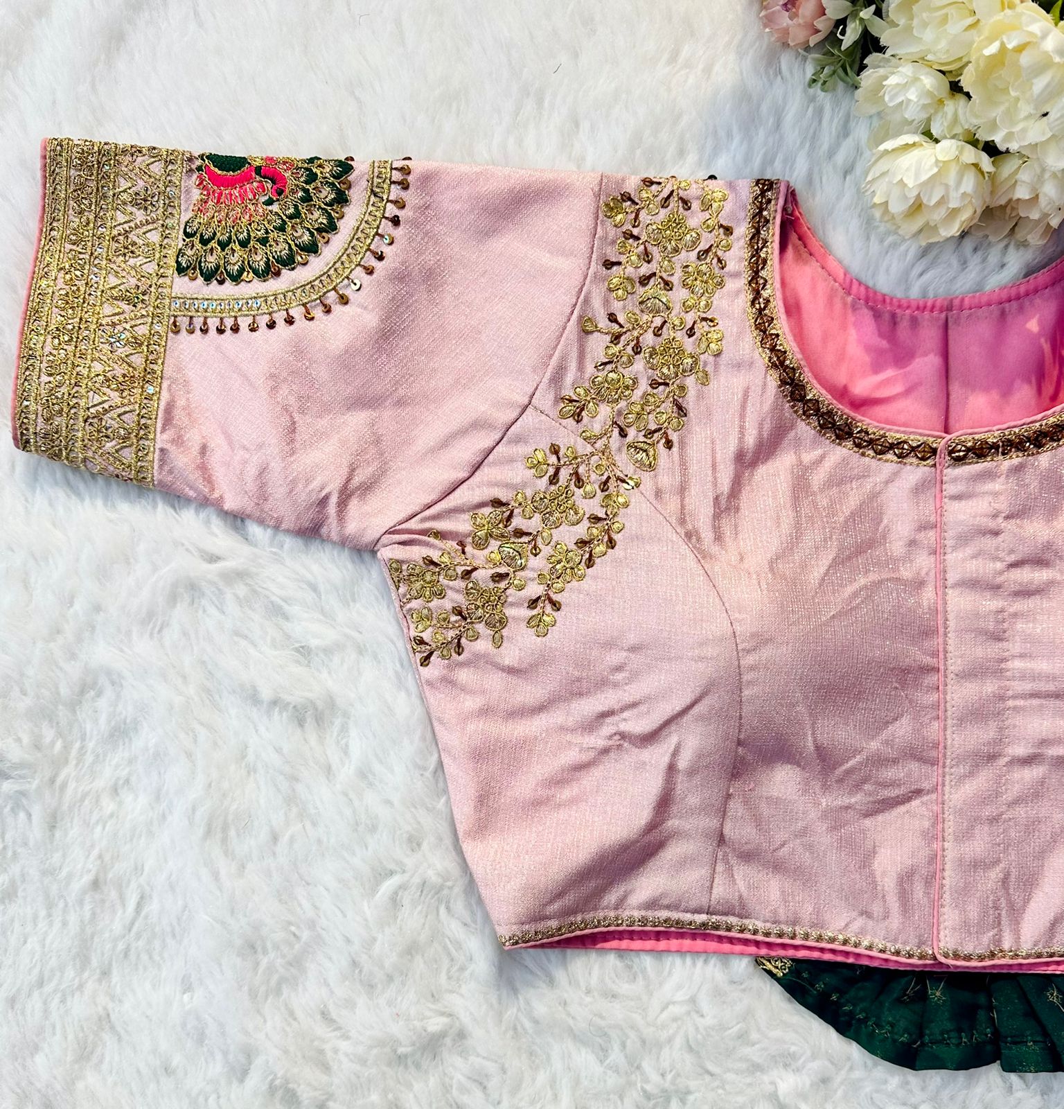 ClothsVilla Baby Pink Wedding Wear Blouse in Raspberry Silk with Exquisite Embroidery and Sequins - view 2