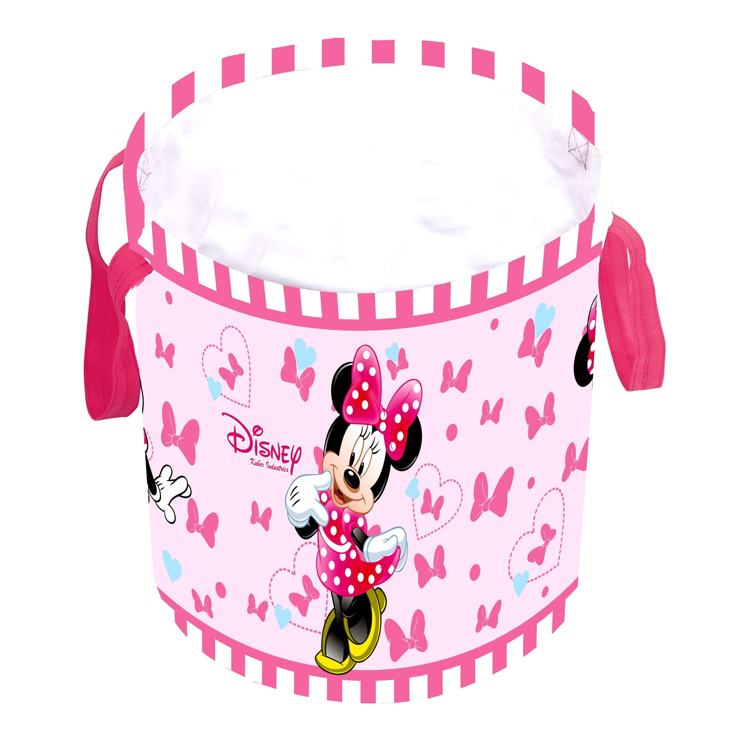 Kuber Industries Disney Print Round Non Woven Fabric Foldable Laundry Organiser with Handles,45 LTR (Set of 2, Black & Pink)-KUBMART11656, Standard - view 5