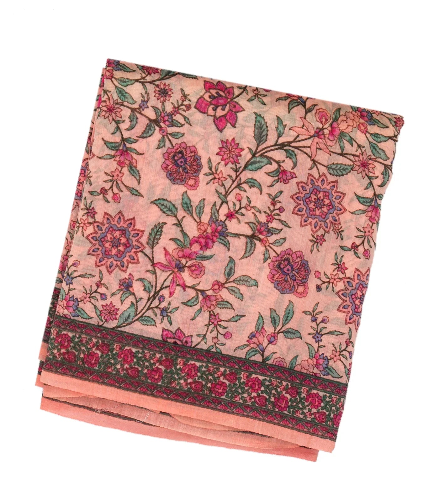 RmKV Light Peach Handloom Chanderi Cotton Saree With Printed Floral Motif