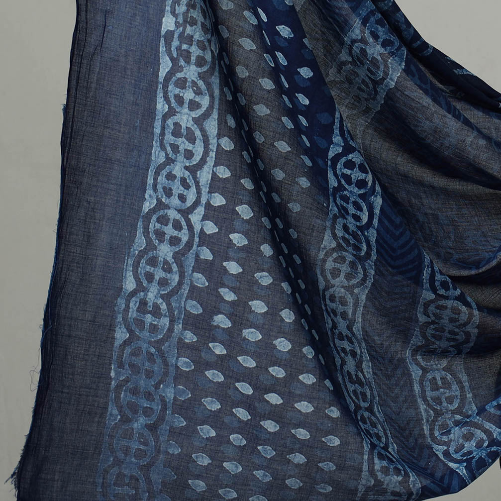 ARTISAN HAND BLOCK PRINTS Blue - 3pc Cotton Indigo Bagru Print Dress Material Set 12 - view 4