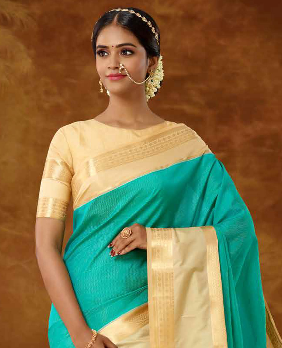 Vasundhara Lite-SilkÂ Mix Blue vasundhara elite saree, contrast rettai pettu zari traditional design border & intricate pallu - view 2