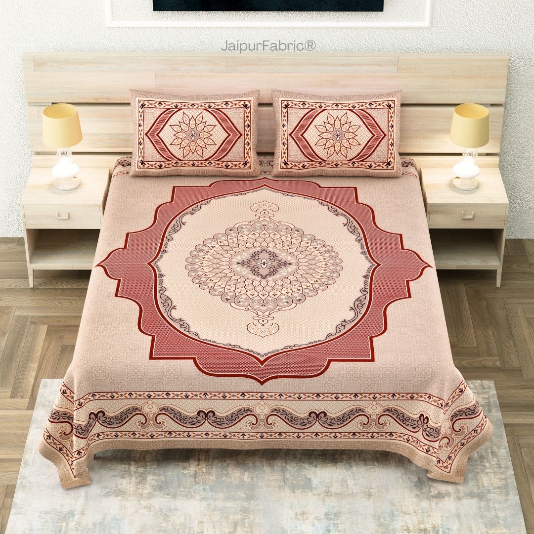 JaipurFabric® Gerua Lotus Sutra Abundance Pure Cotton King Size Bedsheet