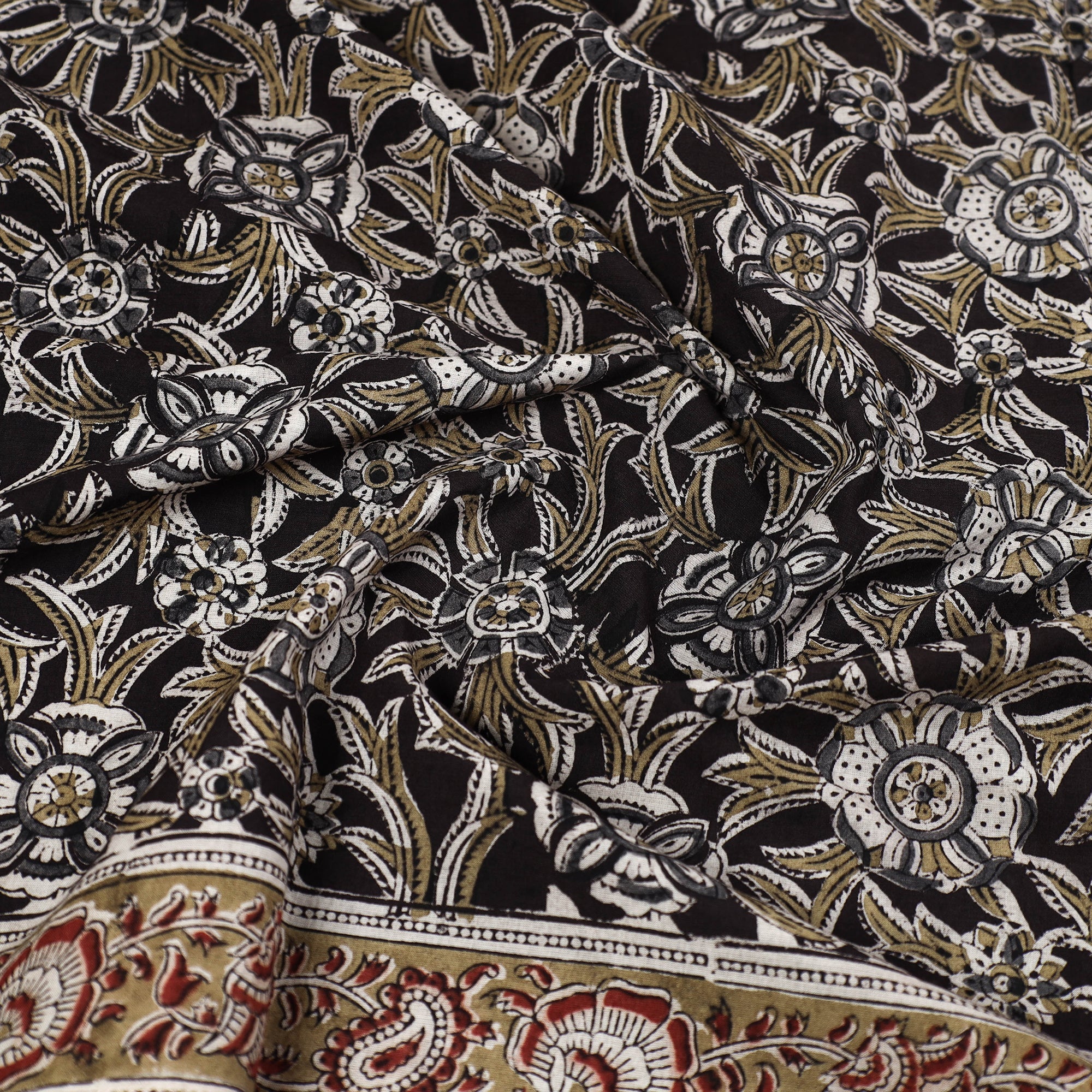 PITCHUKA SRINIVAS KALAMKARI PEDANA Black - Pedana Kalamkari Block Printed Natural Dyed Cotton Scarf 18 - view 2