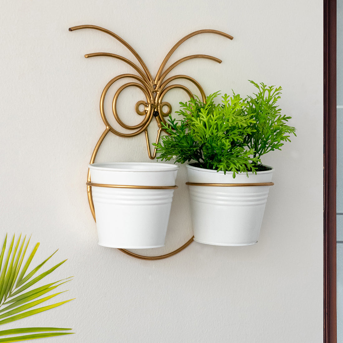 EXCLUSIVELANE 'Owl' Wall Planter Pots In Galvanized Iron (12 Inch, Brass Finish) - view 2