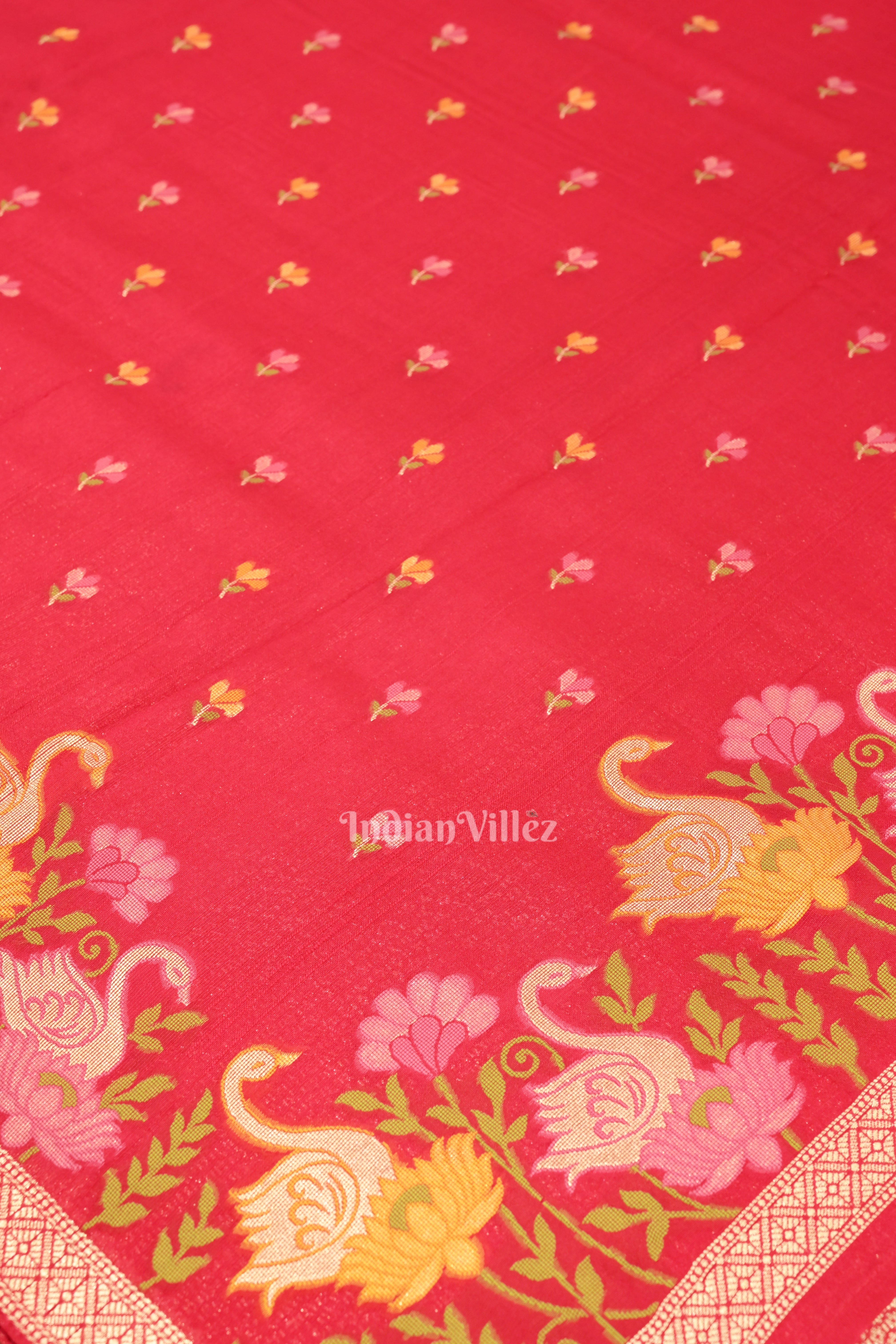 IndianVillèz Red Tussar Banarasi Silk Saree with Tassels - view 4