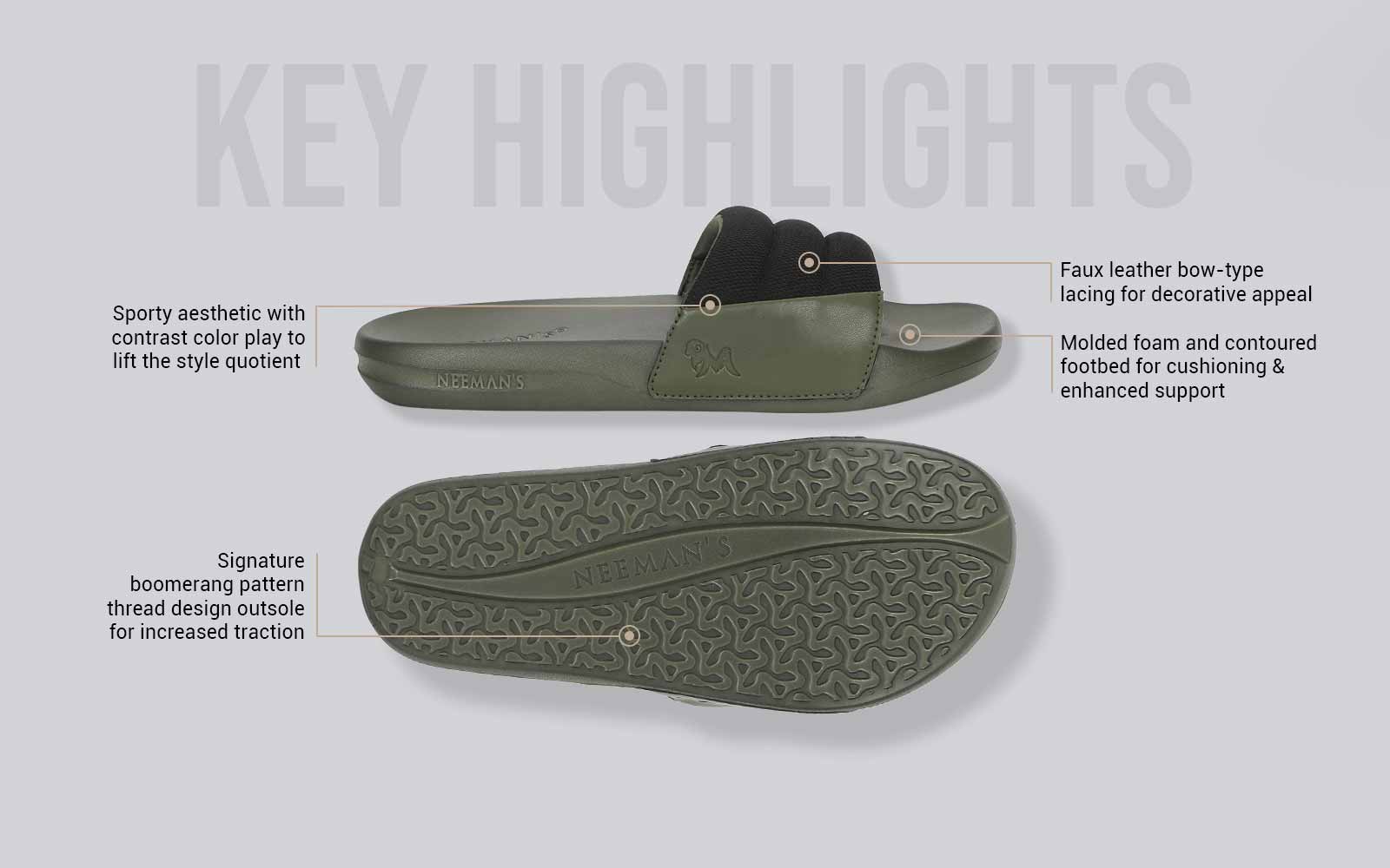 Neeman's Squooshy Slides for Men : Olive-Black - view 4