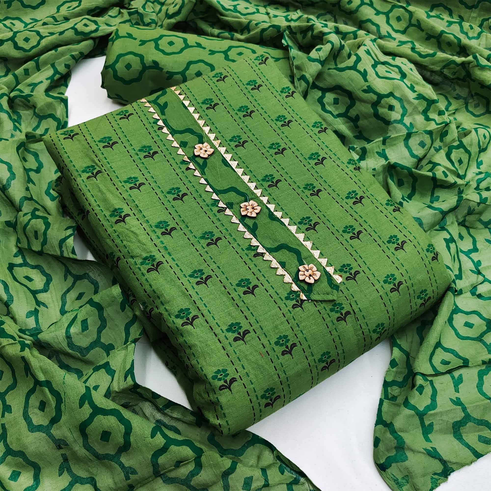 Green dresses – BlackTree green-floral-printed-cotton-blend-dress-material-2