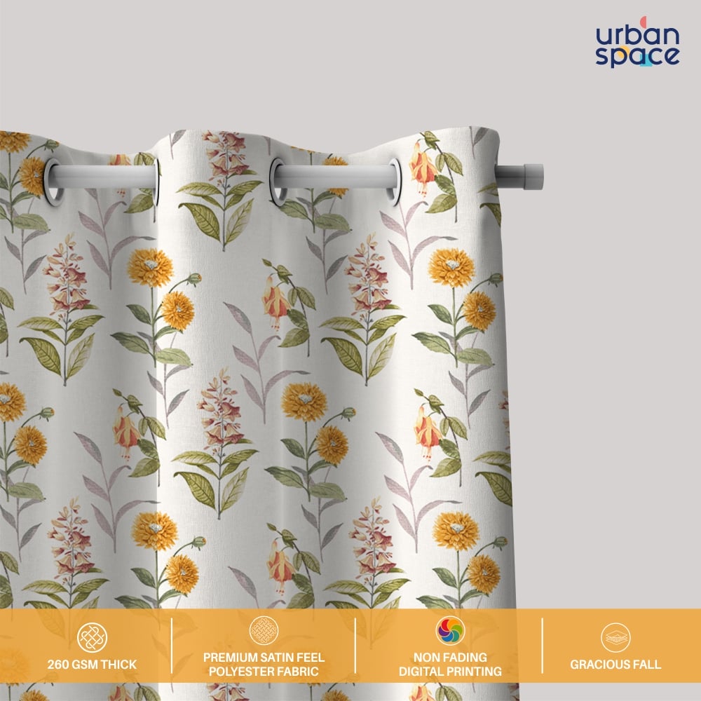 Urban Space -Home Furnishing Store Blackout Curtains, Digital Printed Curtains, Pack of 2 Curtains - Cone Flower - Yellow - view 2