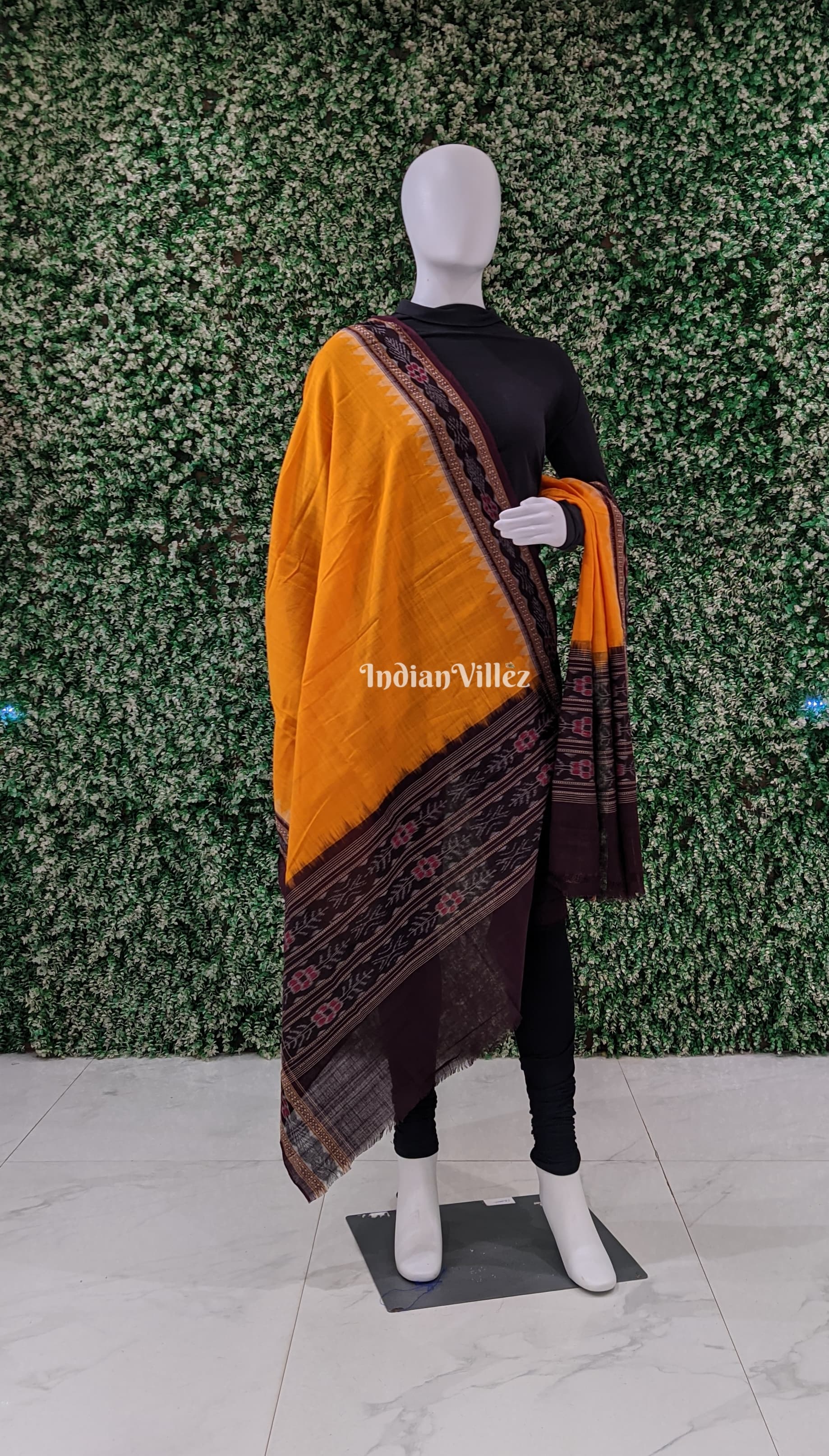 IndianVillèz Yellow Handwoven Odisha Ikat Cotton Dupatta