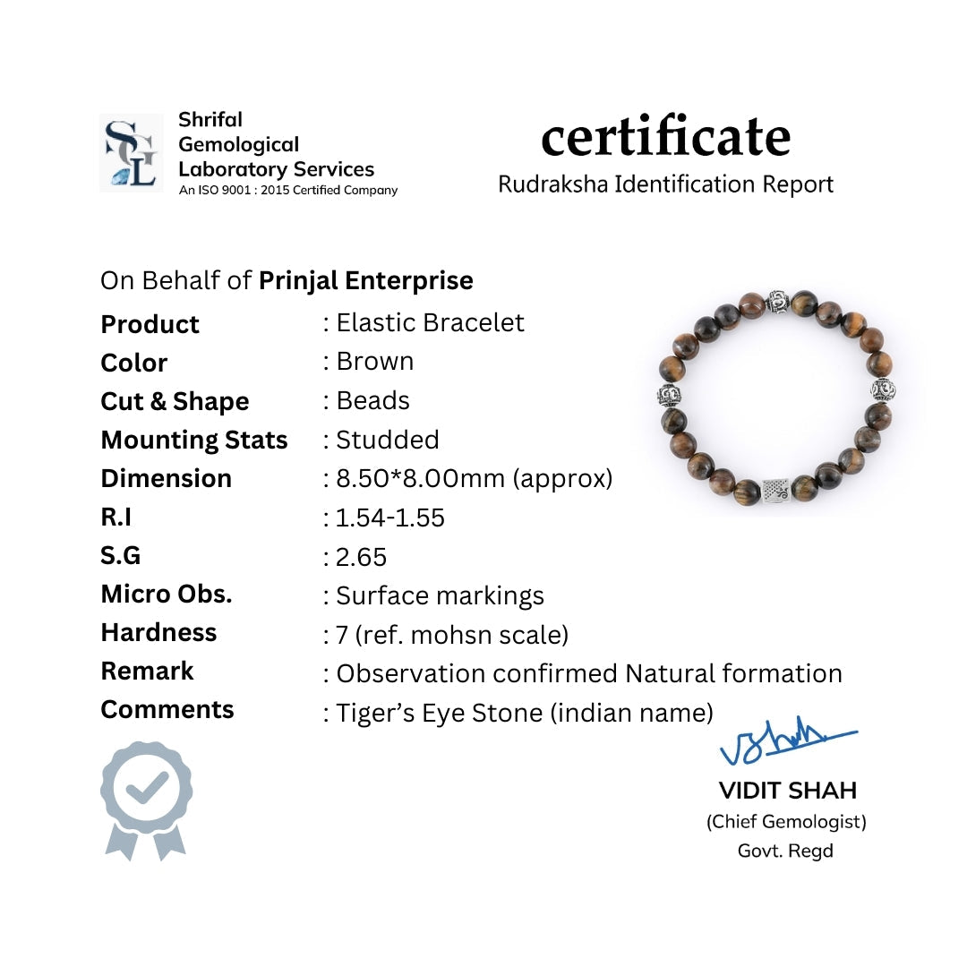 Prinjal Jewellers Tiger Eye Stone with Om Silver Beads Bracelet - view 7