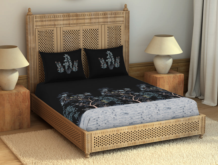 Spaces India Gara Floral Dark Grey 100% Cotton King Size Bedsheet - Rangana by Spaces - view 3