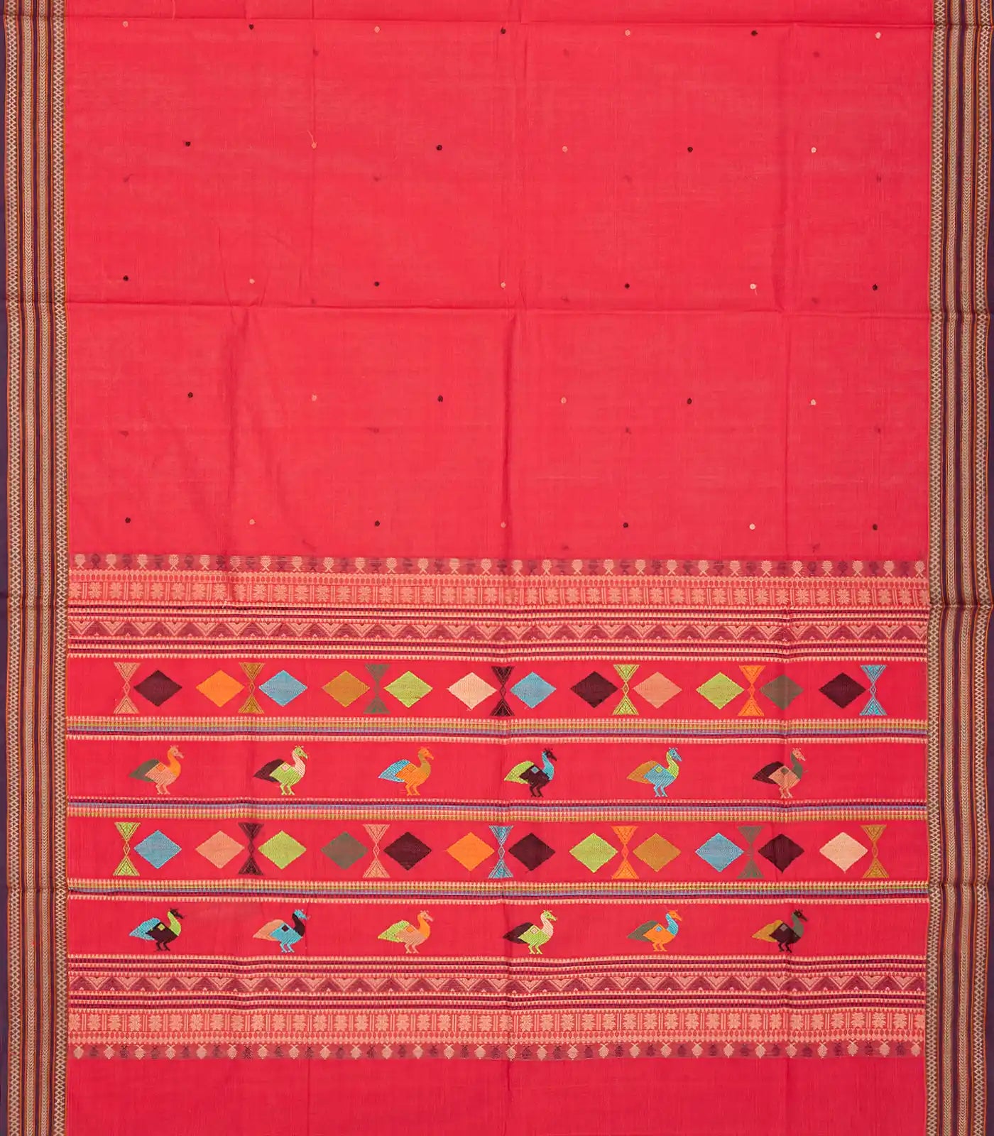 RmKV Peach Handloom Village Cotton Saree With Animal Motifs-Peach - view 2
