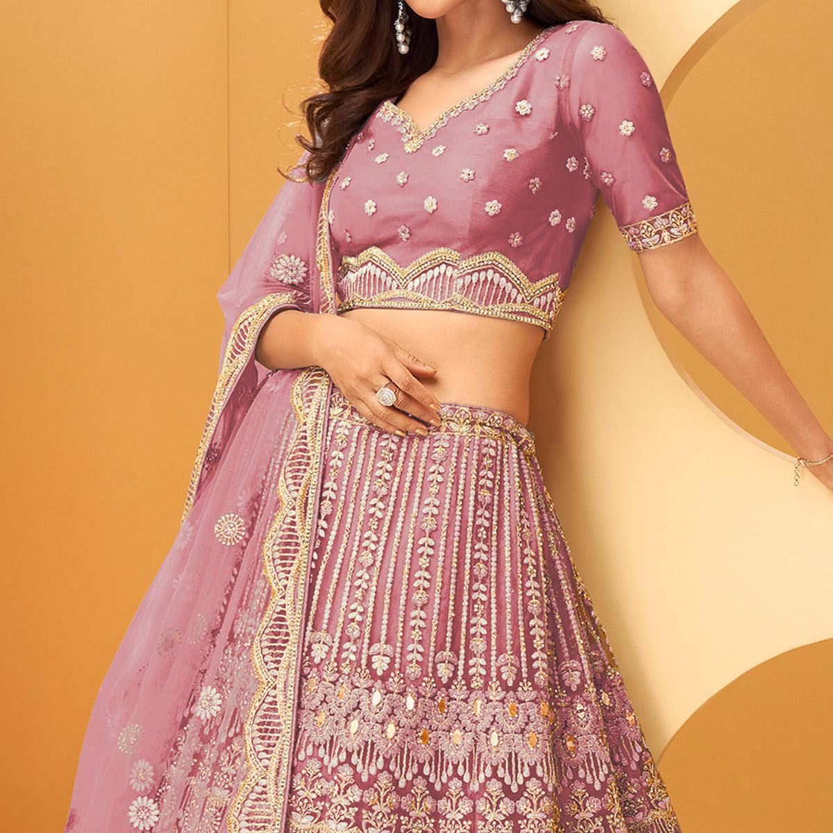 Peachmode Lavender Party Wear Embroidered Net Lehenga Choli - view 2