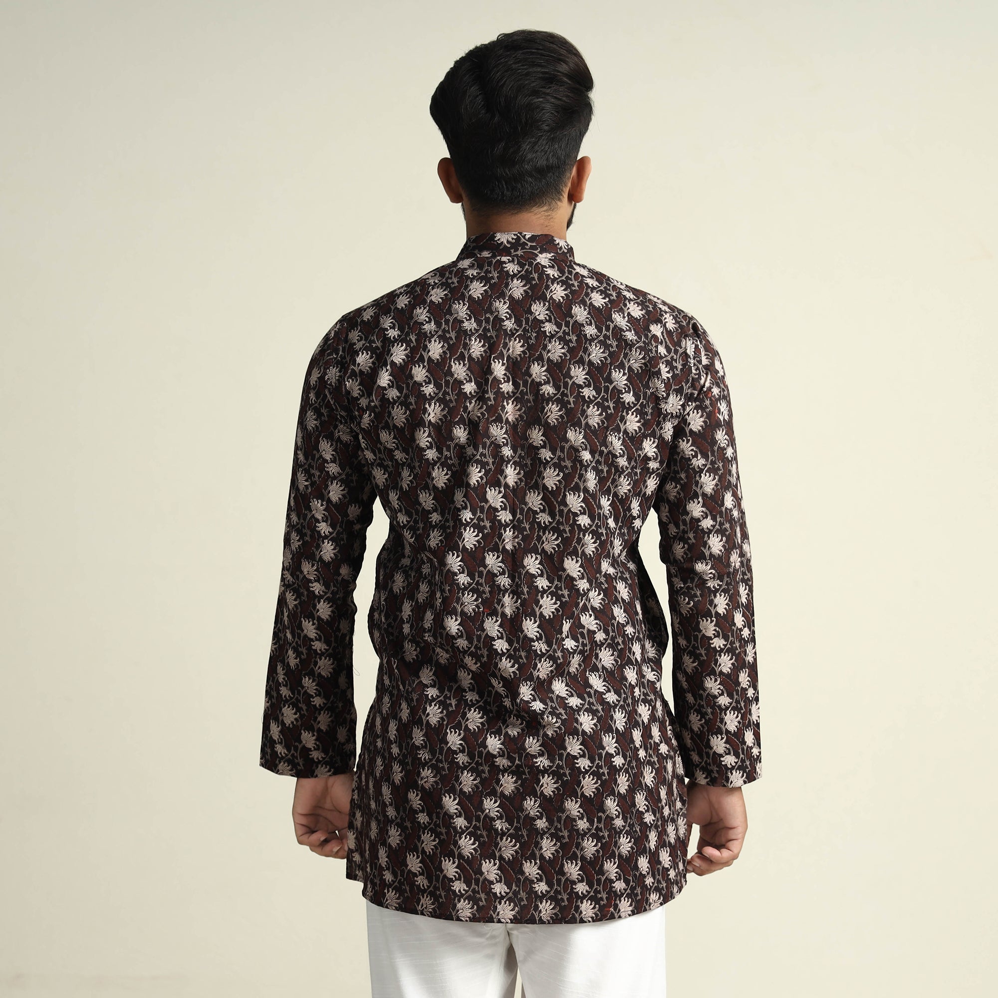 ITOKRI CASUALS Black with Lianas Jaal - Bagru Block Printed Cotton Men Short Kurta - view 7