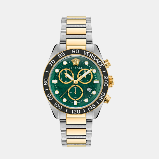 Versace Greca Dome Men Quartz Green Dial Chronograph Stainless Steel Watch VE6K00423