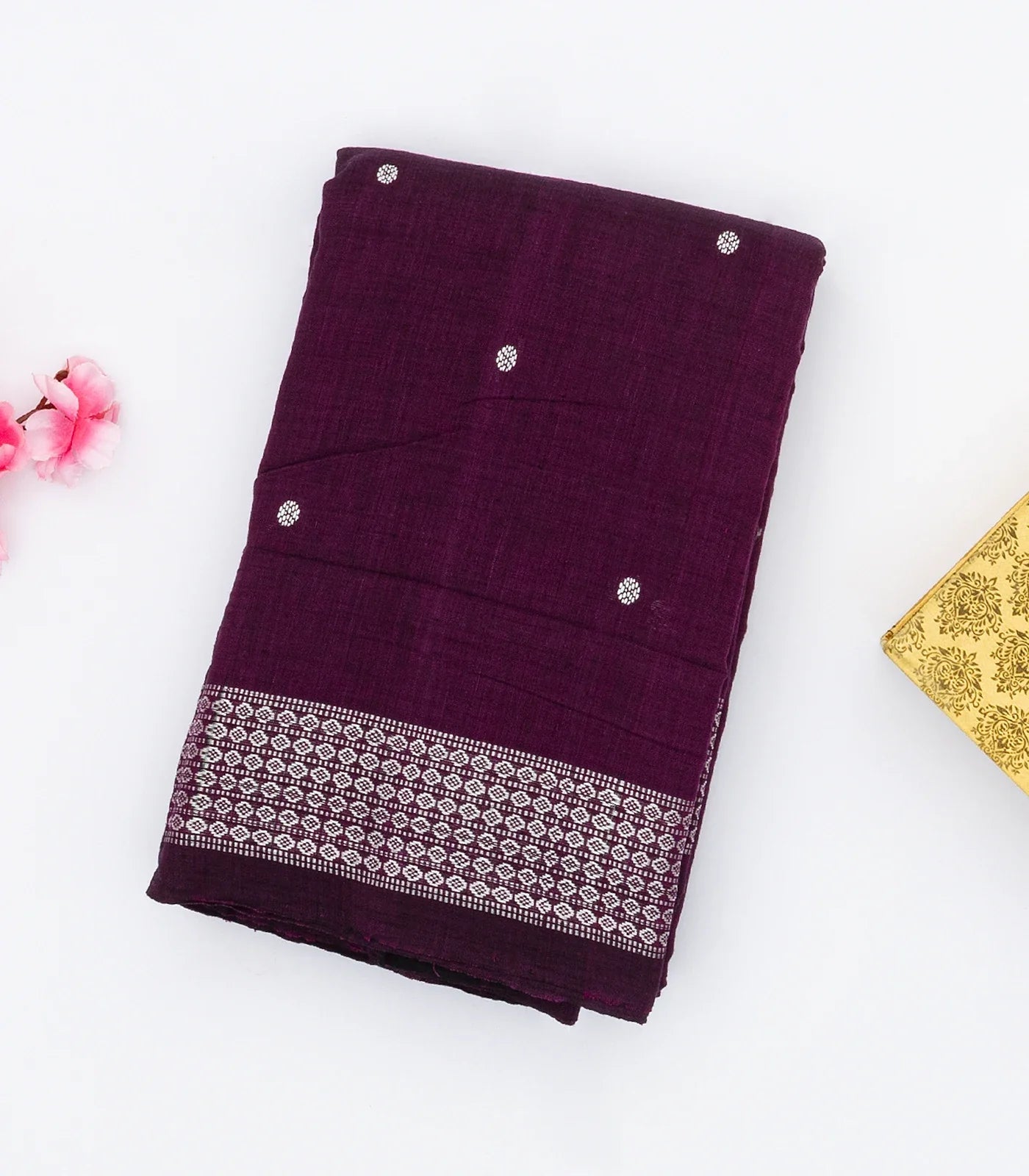 RmKV Magenta Orissa Cotton Saree With Kamalam Buttas