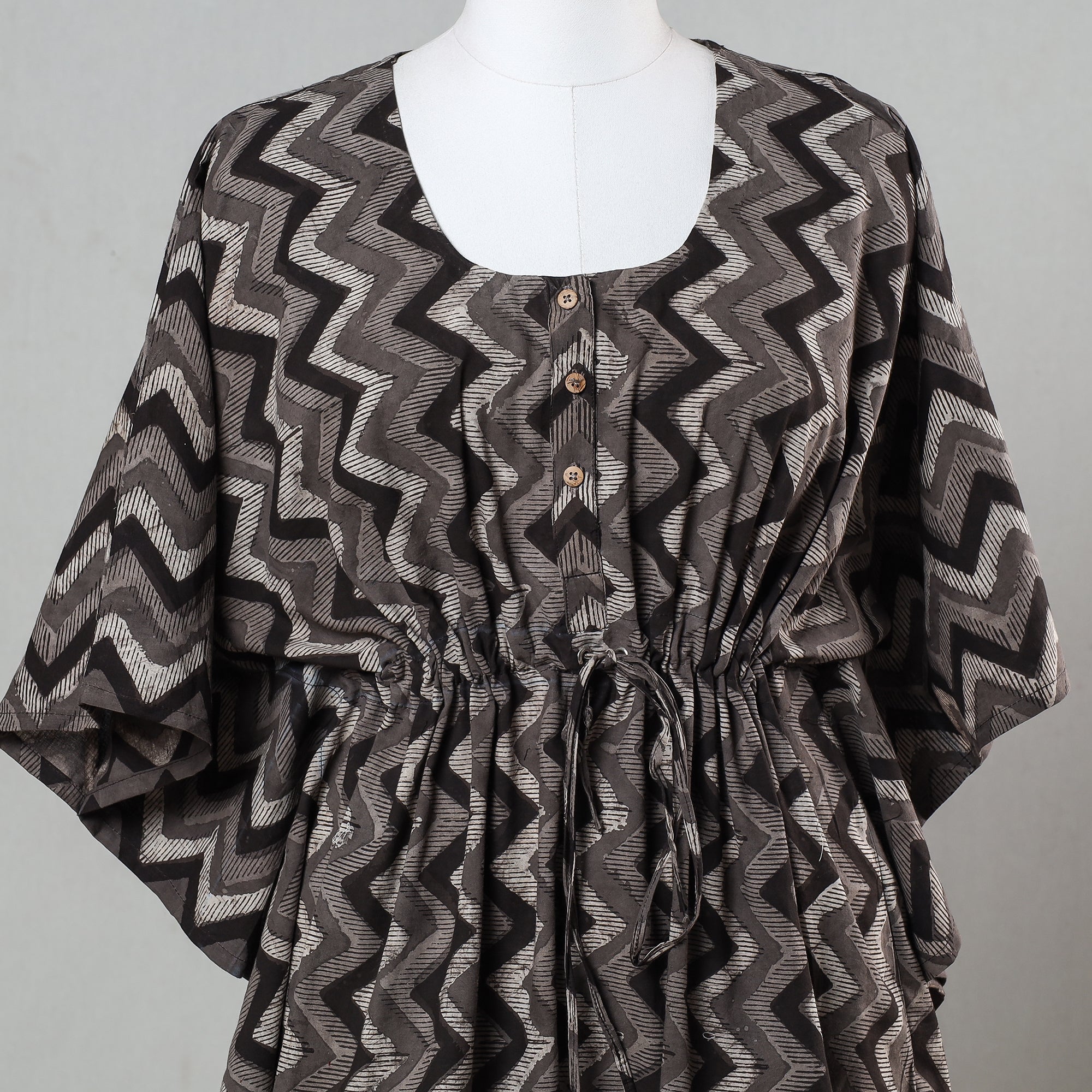 ITOKRI CASUALS Brown - Bagru Block Print Cotton Kaftan with Tie-Up Waist (Short) - view 2