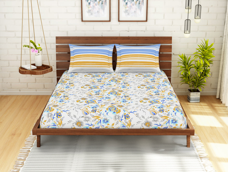 100 cotton queen – Spaces India Floral Windsurfer - Light Blue 100% Cotton Queen Fitted Sheet - Atrium Kitting By Spaces