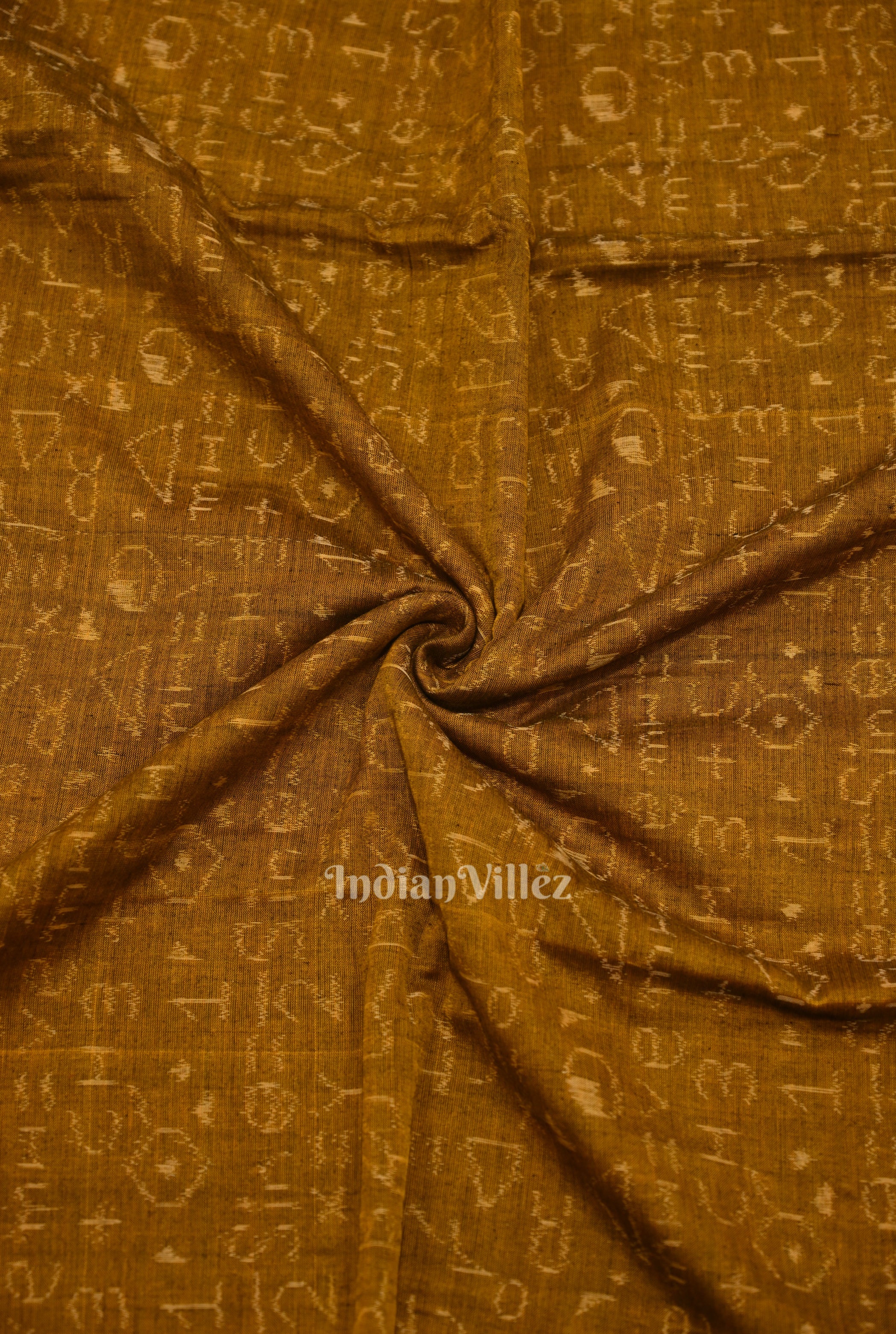IndianVillèz Rust Yellow Chemical Formula Theme Sambalpuri Ikat Cotton Fabric