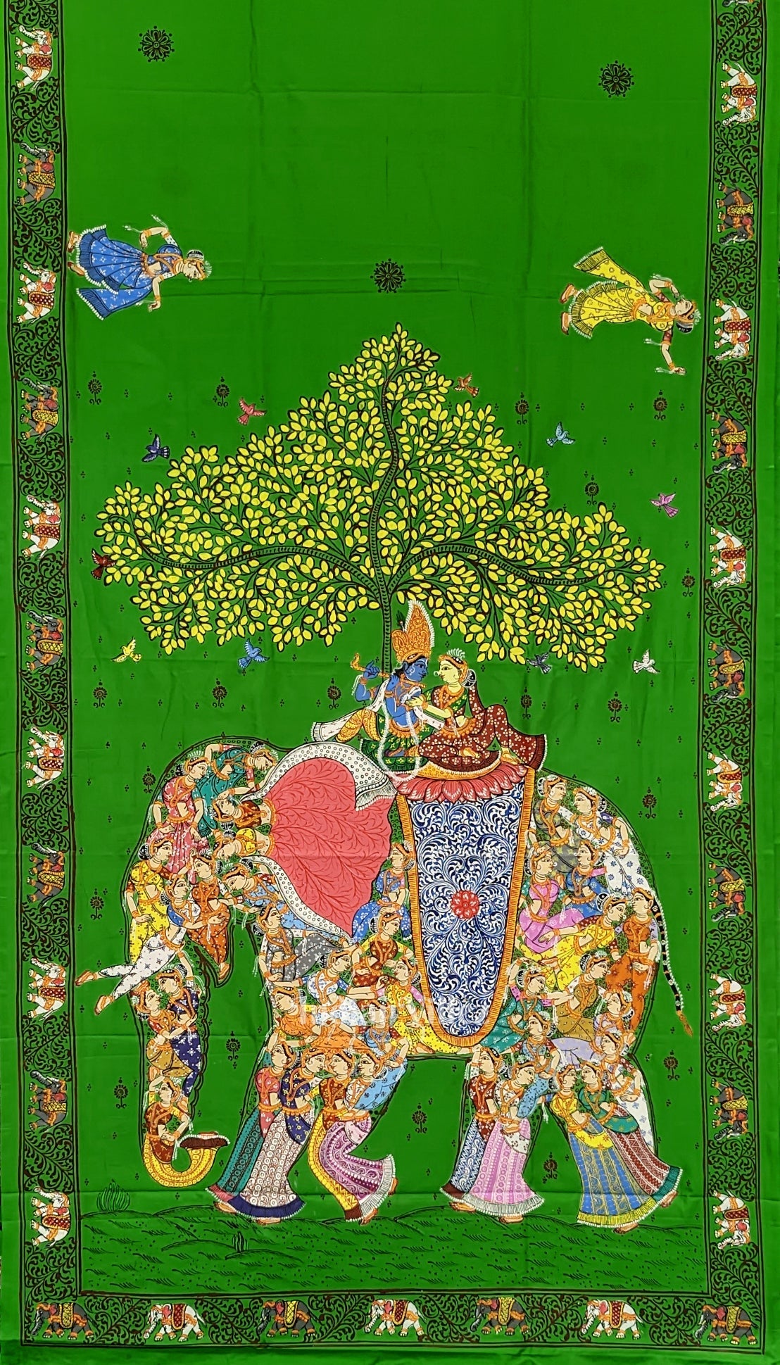 IndianVillèz Green Kandarpa Hasti Hand-Painted Pattachitra Saree