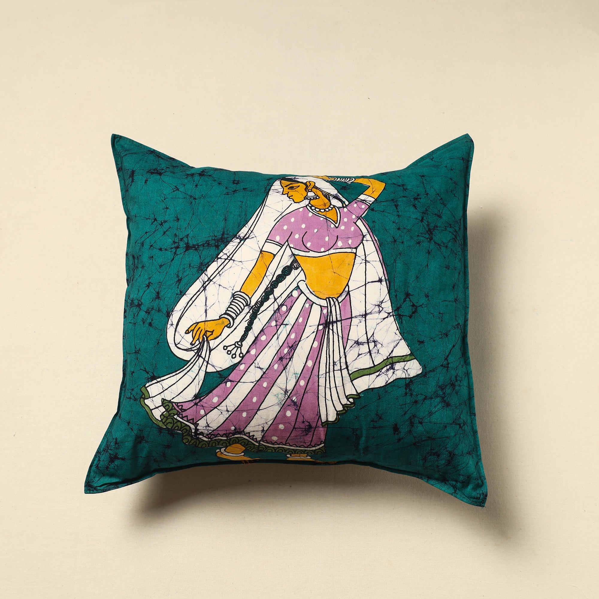 KACHCHH JI CHHAAP Green - Pure Cotton Hand Batik Cushion Cover (18 x 18 in) 06