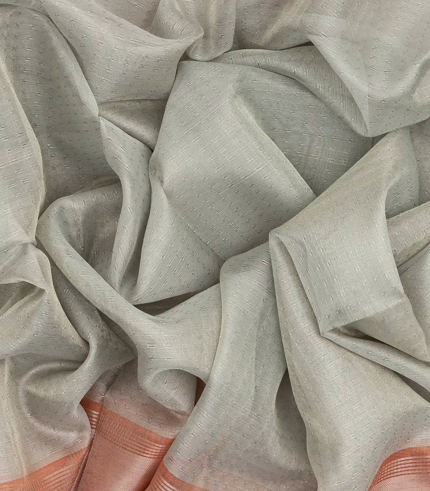RmKV Grey Blended Tussar Tissue Saree With Peach Border-Grey - view 3