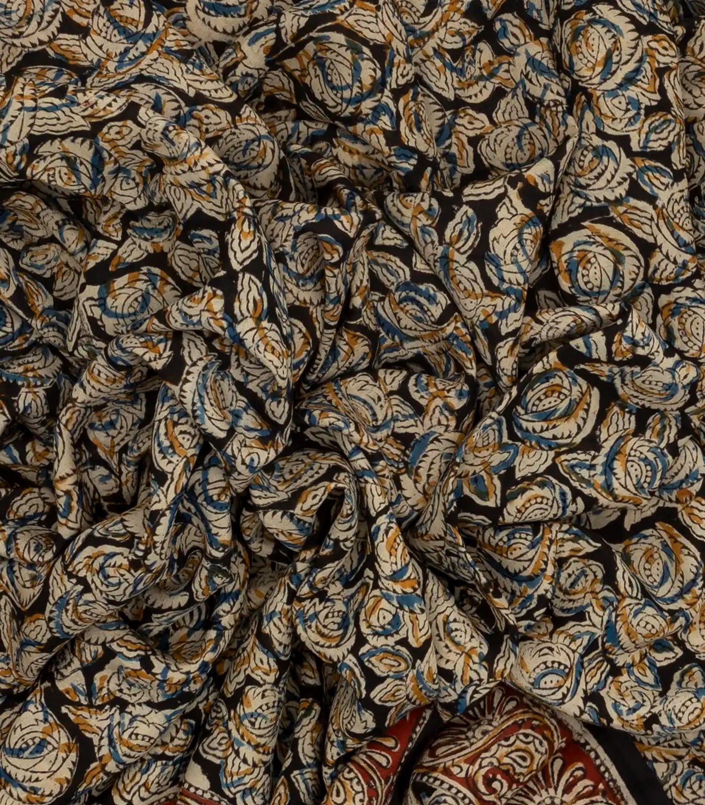 RmKV Black Handloom Kalamkari Cotton Saree And Printed Floral Motifs - view 3