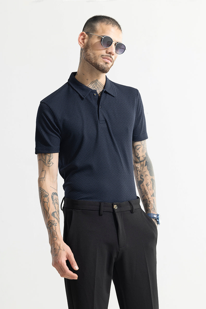 SNITCH Triline Knit Navy Polo T-Shirt