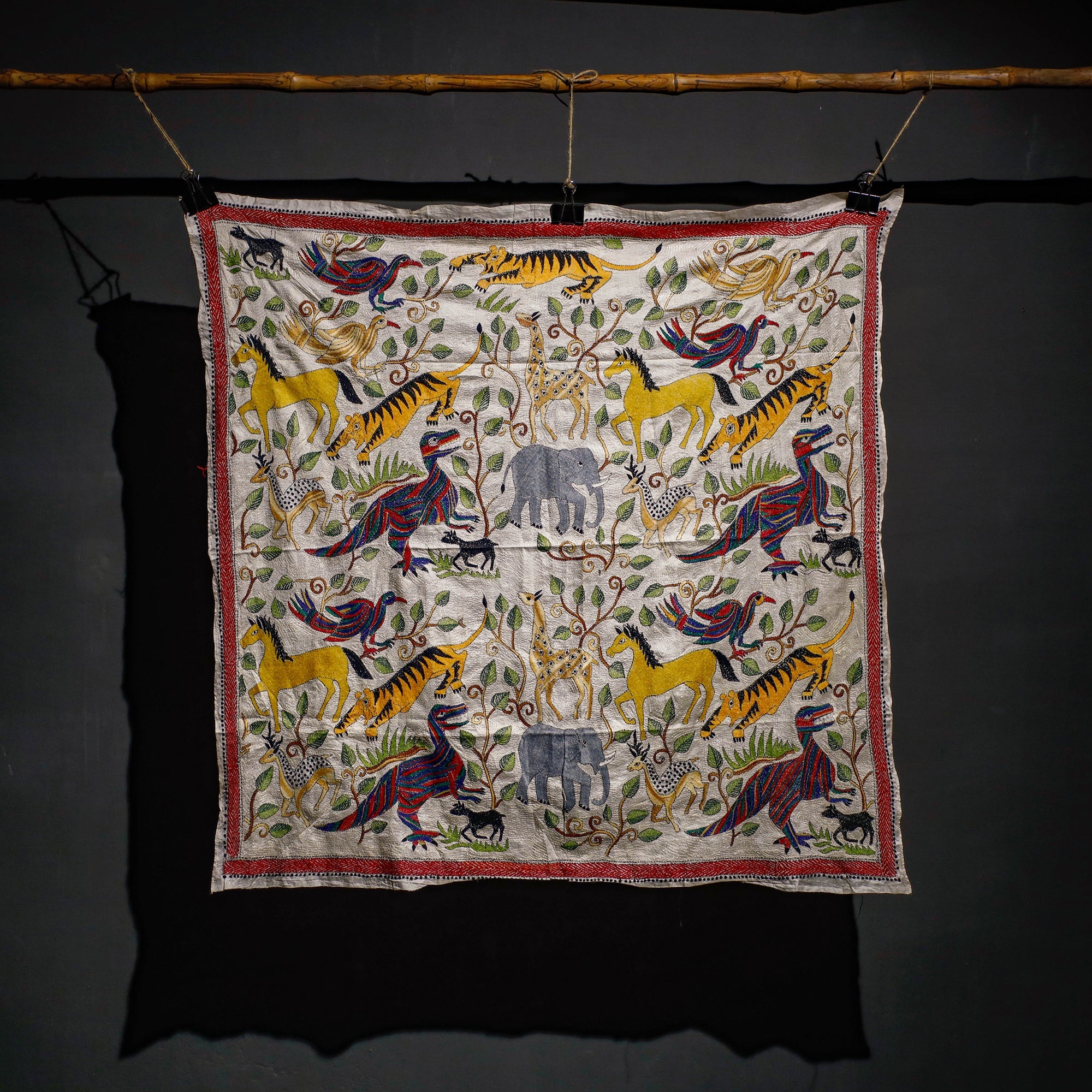 KHUSHBASH - HAPPY LOOM OF EAST Bengal Kantha Hand Embroidery Tussar Silk Wall Hanging (44 x 46 in) 20
