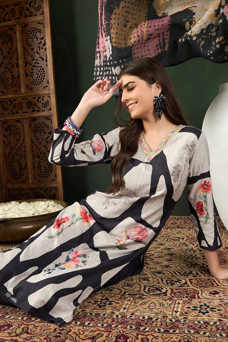 Ahika Black Rayon Blend Floral Printed Straight Trouser Bottom Suit Set PKSKD2539BLK - view 8