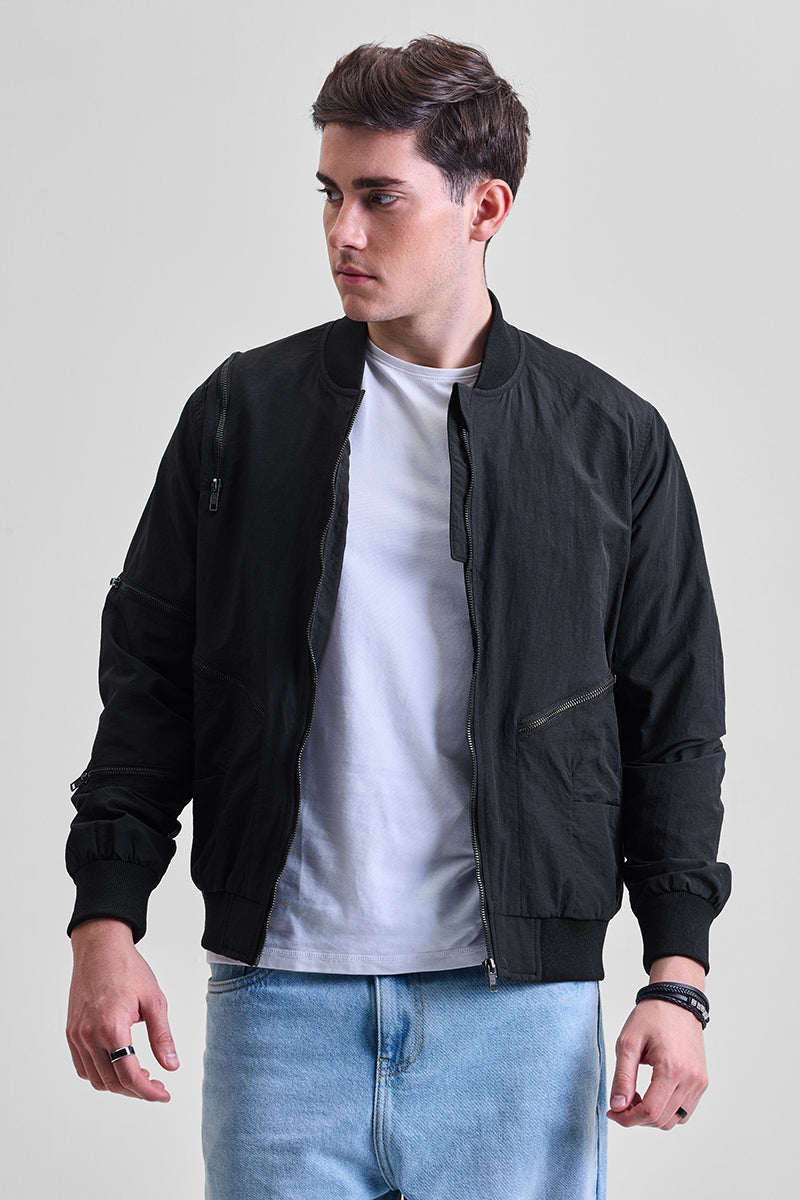 SNITCH Black Multi-Zip Relaxed Fit Jacket