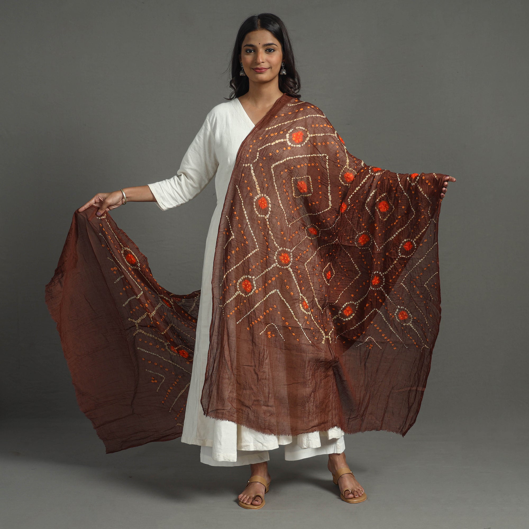 KACHCHH JI CHHAAP Brown - Kutch Tie-Dye Cotton Bandhani Dupatta 04