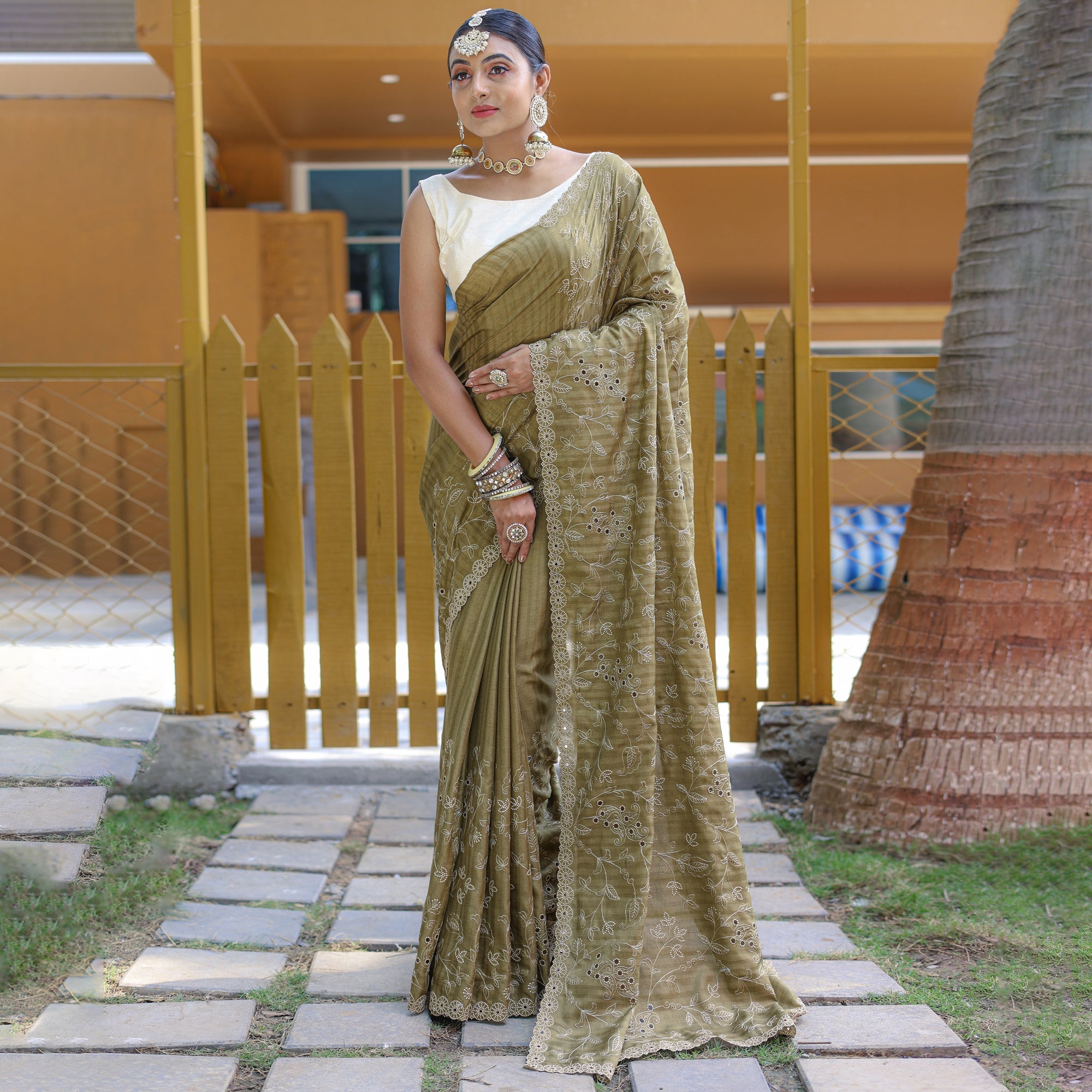 TASARIKA COUTURE Aaisha Mehendi Soft Silk Handwork Saree