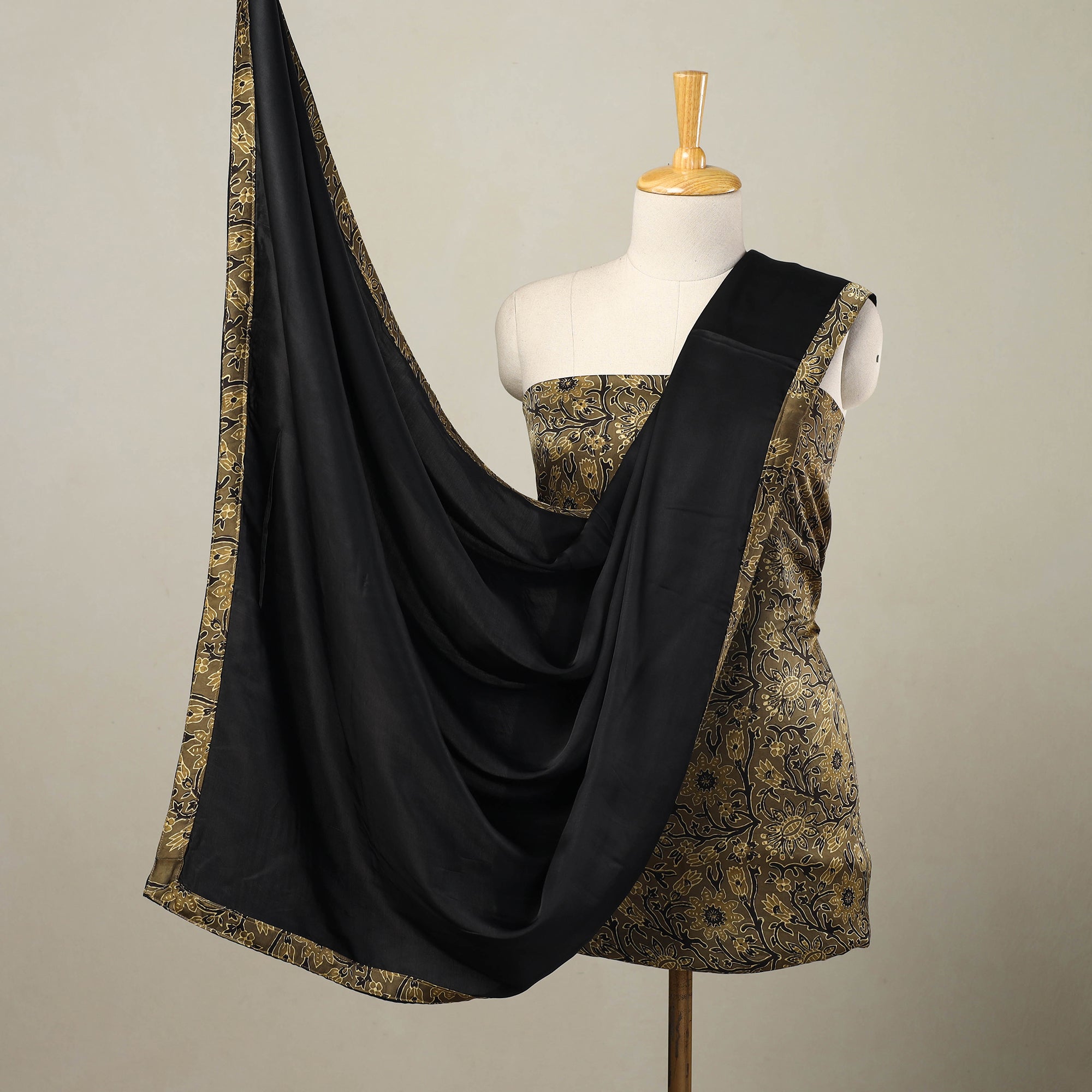 NOORI BAZAR Brown - 3pc Modal Silk Ajrakh Print Kurta with Plain Dupatta 11