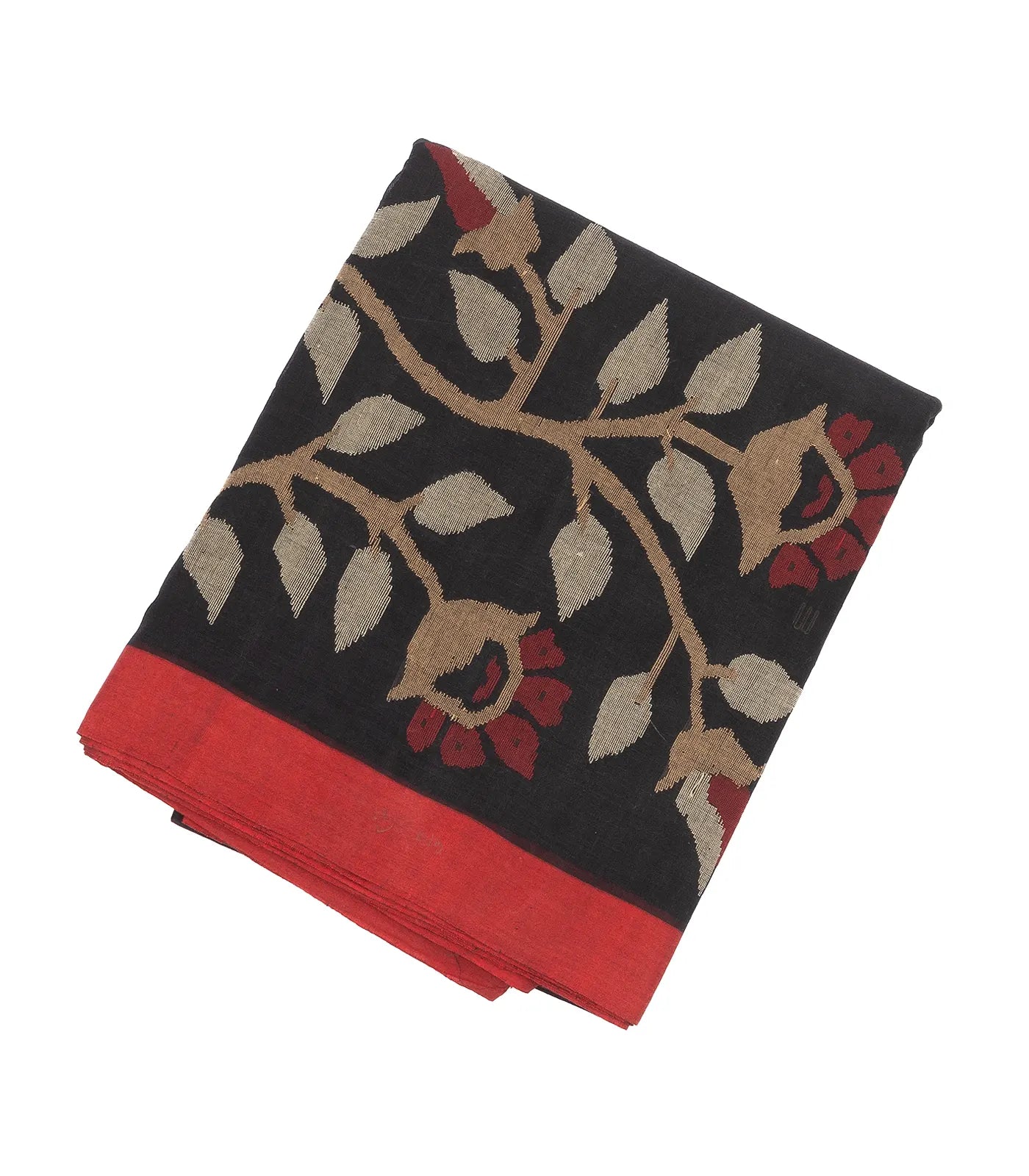 RmKV Black Handloom Dhakai Cotton Saree With Floral Motifs