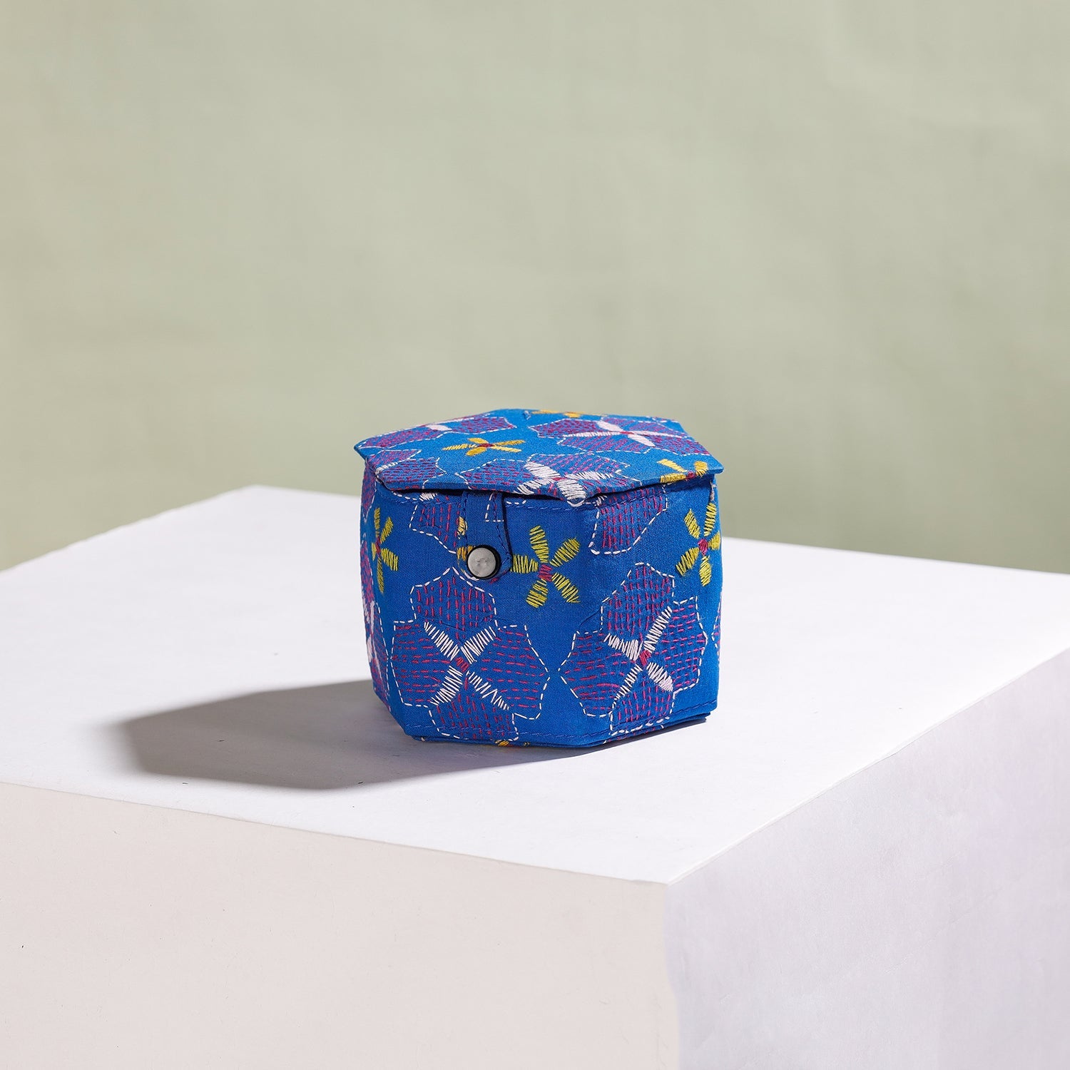 ASALKAAR Blue - Bengal Kantha Work Handcrafted Hexagon Jewelry Box (Set of 3) - view 3